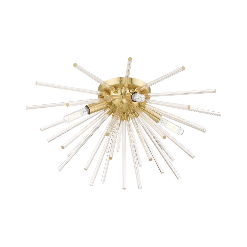 Elysian Satin Brass 4-Light Flush Mount with Crystal Rods