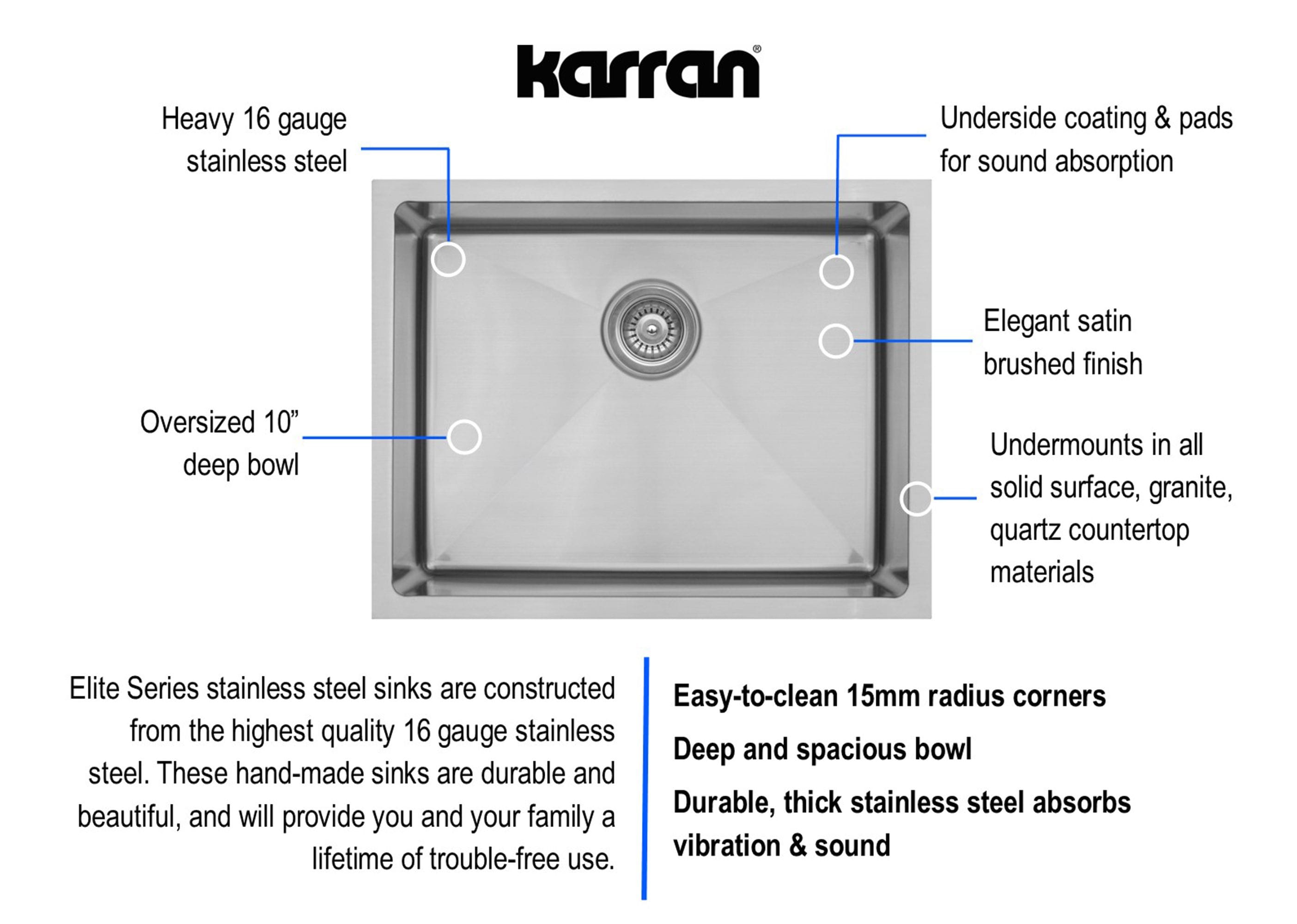 Elite 23" Stainless Steel Single Bowl Undermount Kitchen Sink