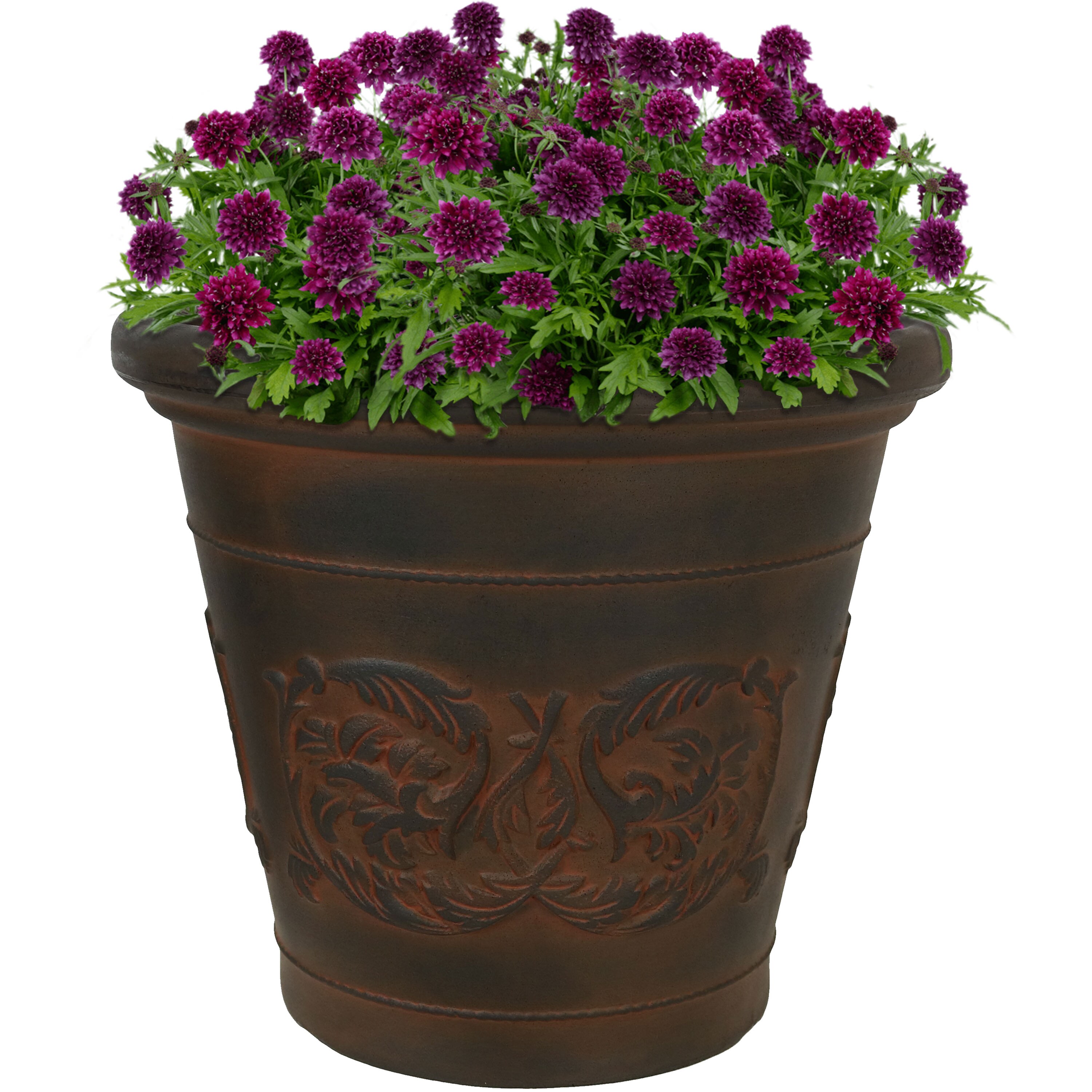 Sunnydaze Decor DG-806 Round 10.0-in W x 13.5-in H x 10-in D Brown Resin Indoor/Outdoor Planter