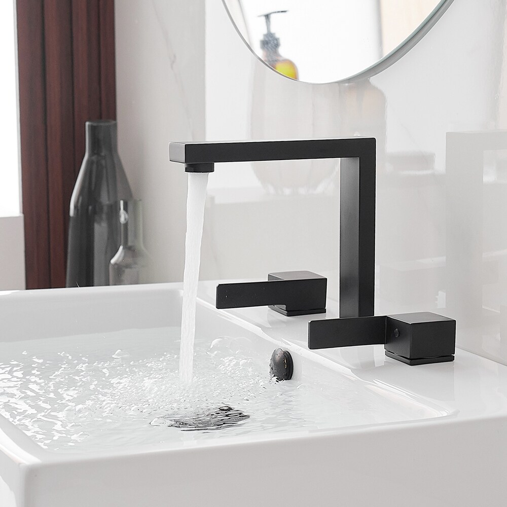 Matte Black Widespread Double Handle Bathroom Faucet with Drain Kit