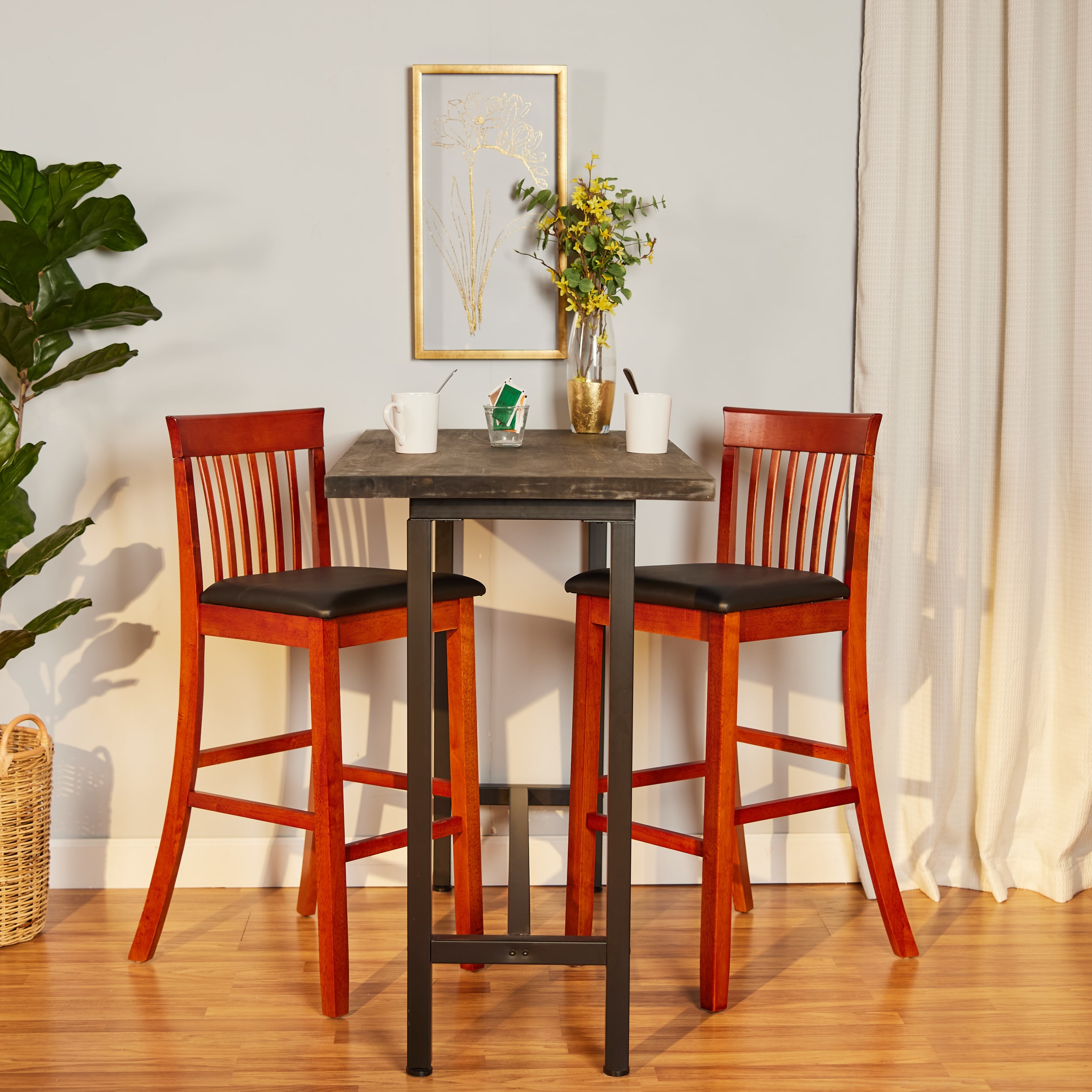 Classic Dark Cherry & Black Faux Leather 31" Craftsman Barstool