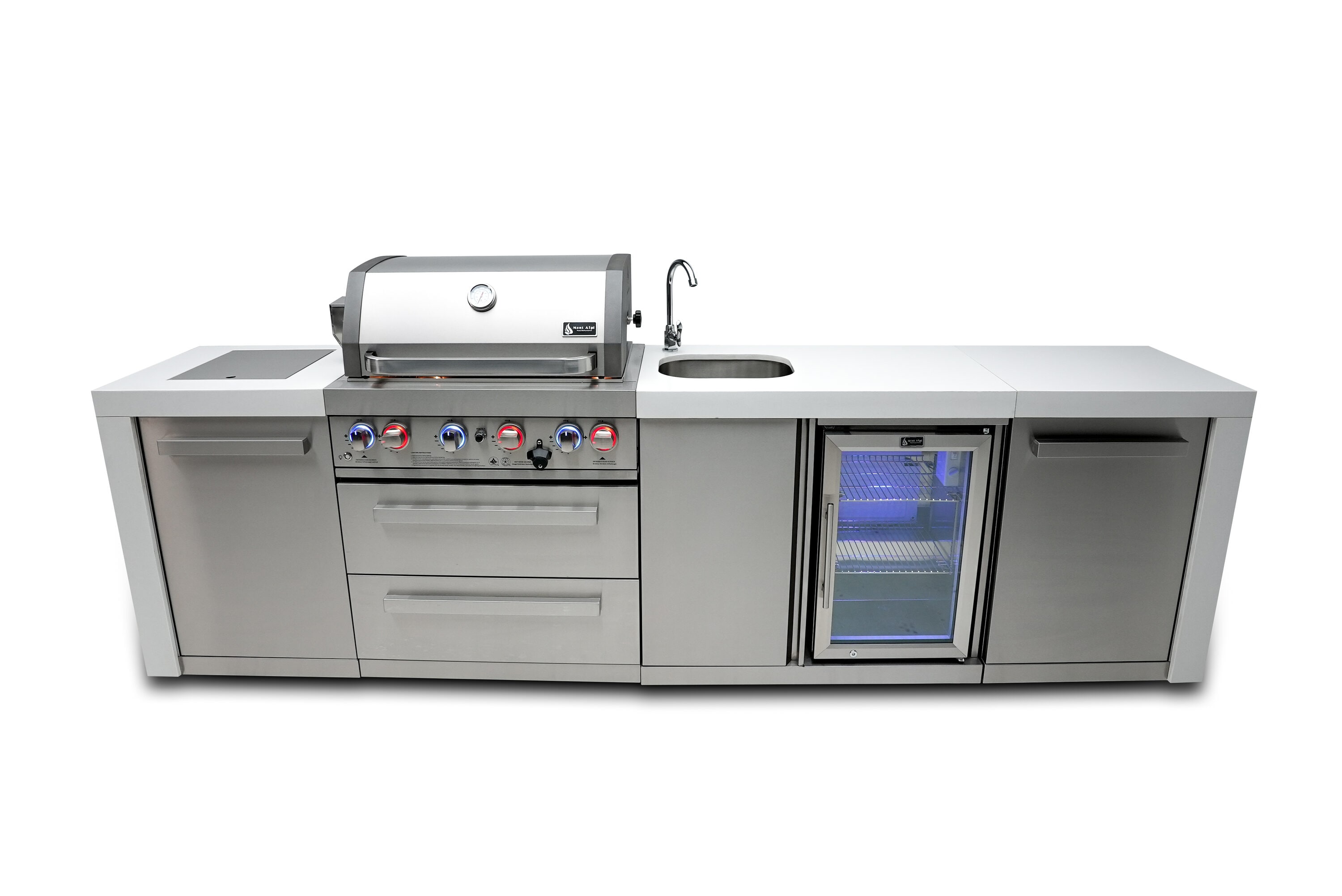 Mont Alpi MAI400-DBEV 400 Deluxe Series 4 -Piece 120-in W x 23-in D x 46-in H Modular Outdoor Kitchen Grill with bar/counter top 6 Burners