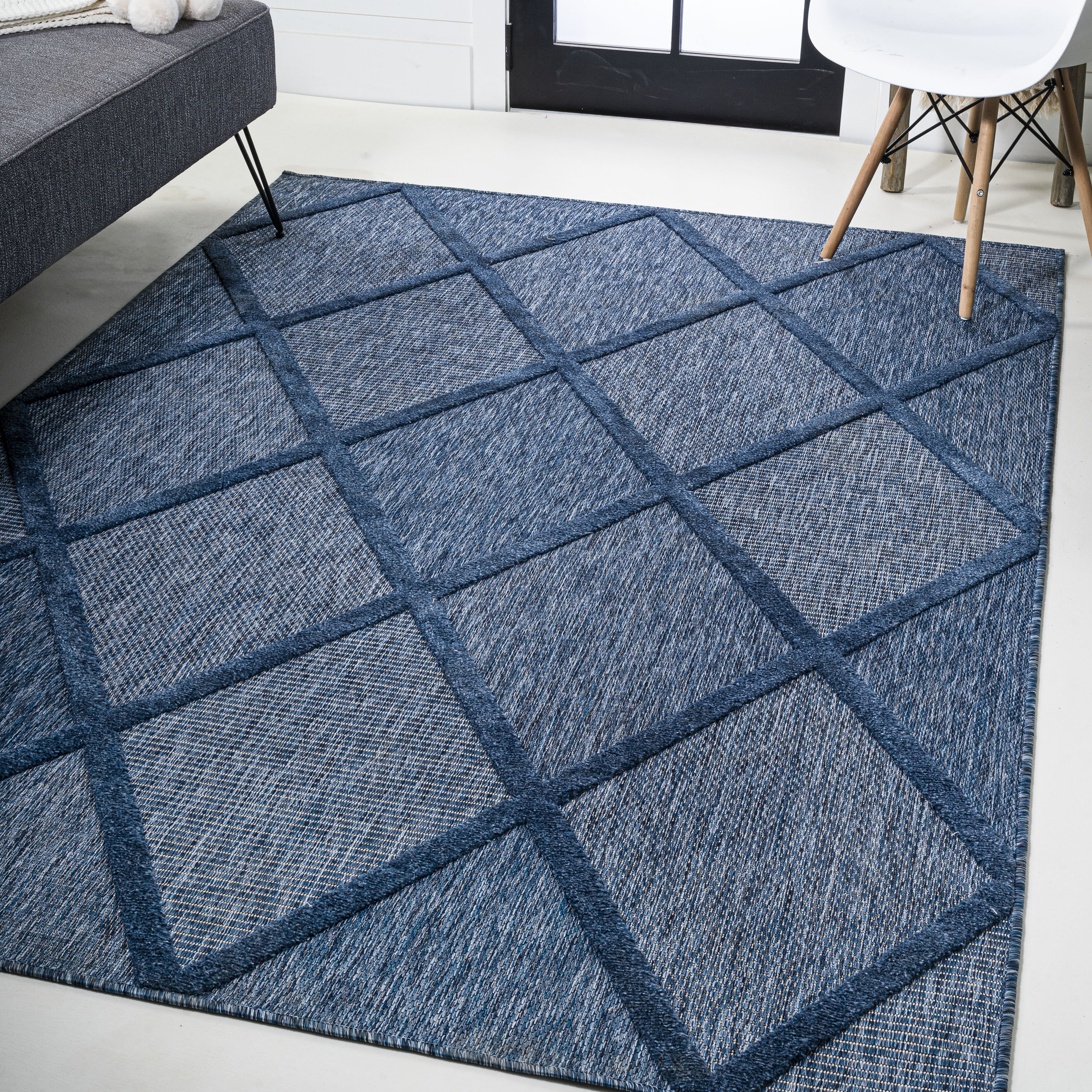 JONATHAN  Y IBZ101B-4 IBIZA Salines Diamond Trellis 4 x 6 (ft) Loomed Polypropylene Navy Rectangular Indoor/Outdoor Geometric Bohemian/Eclectic Area rug
