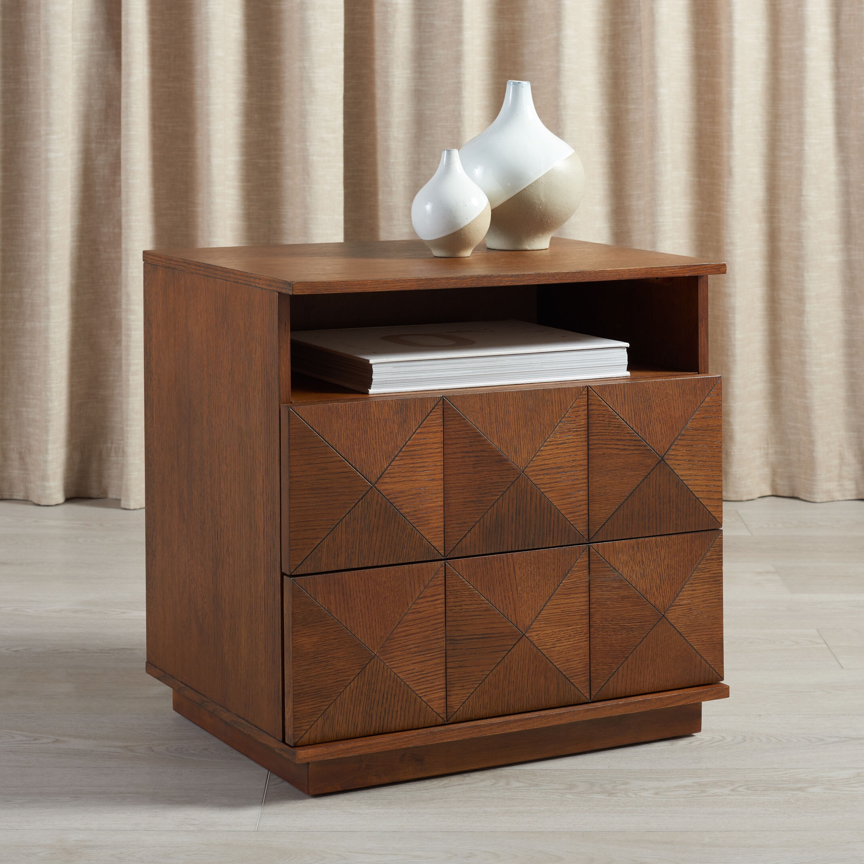  Patty Mid-Century Style 2 Drawer Nightstand/Walnut
