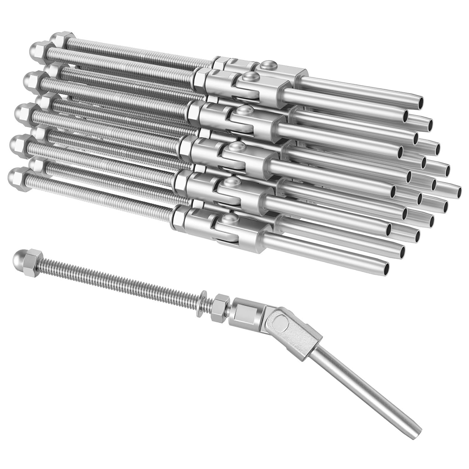 ITOPFOX 20 Pack Six Inch Long Angled Swage Threaded Stud 316 Stainless Steel Cable Railing Hardware for Three Sixteenth Inch Wire Rope #LIT0819I131