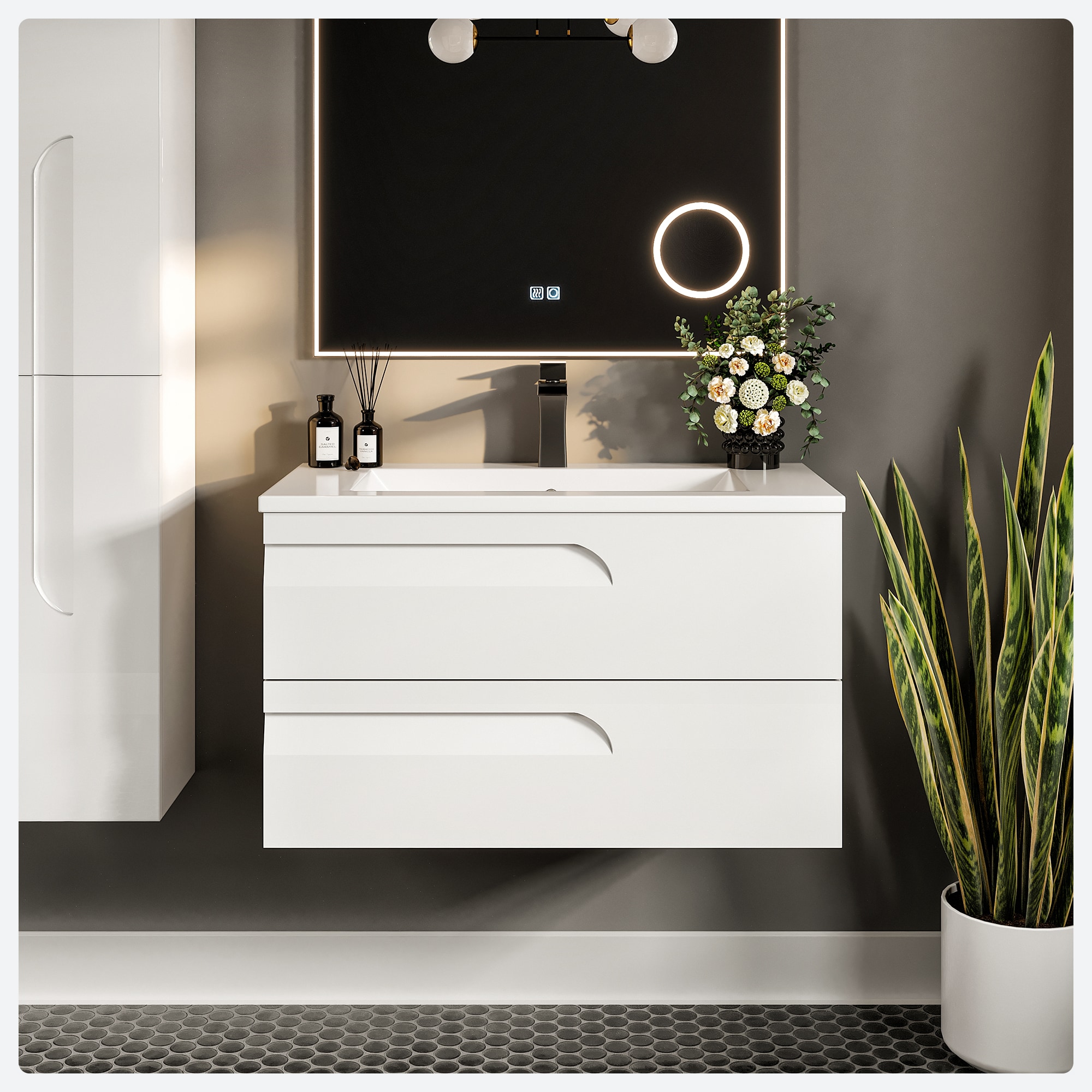 Eviva EVVN23-39WH-WM Joy 40-in White Single sink Floating Bathroom Vanity with White Porcelain Top