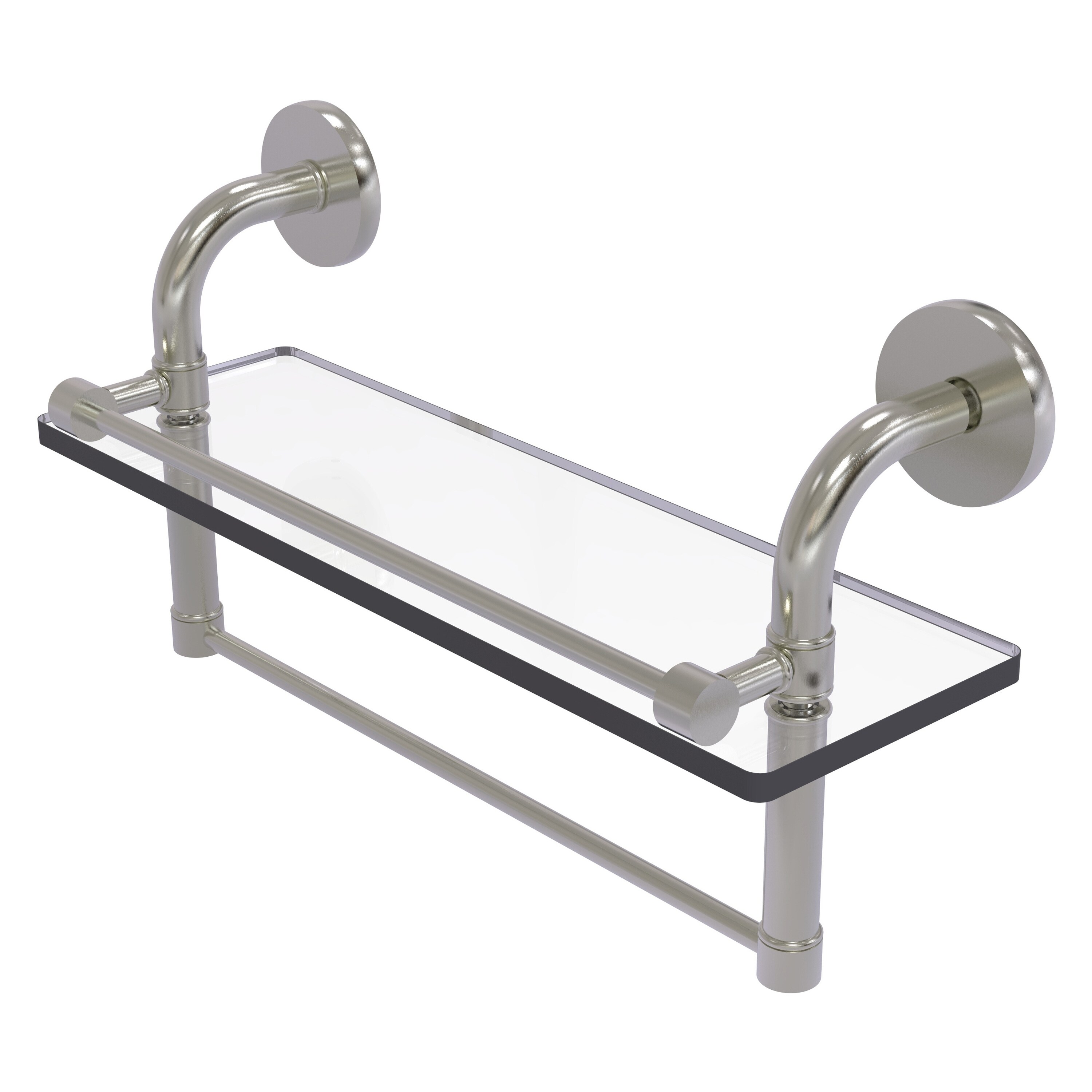 22 in. L x 8 in. H x 5 in. W 2-Tier Clear Glass Bathroom Shelf with Gallery  Rail in Satin Nickel