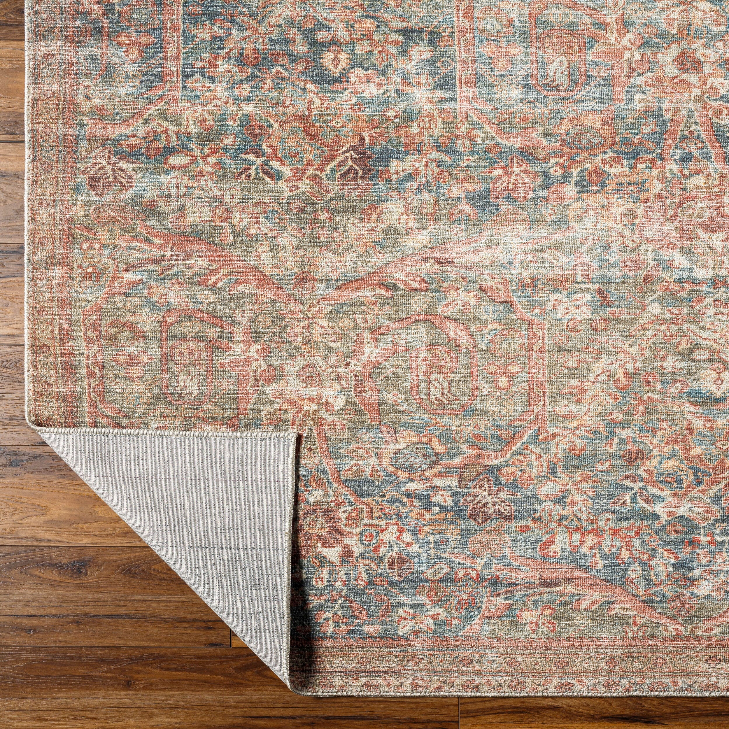 Marlene Beige and Blue Polyester Runner Rug, 2'7" x 7'3"