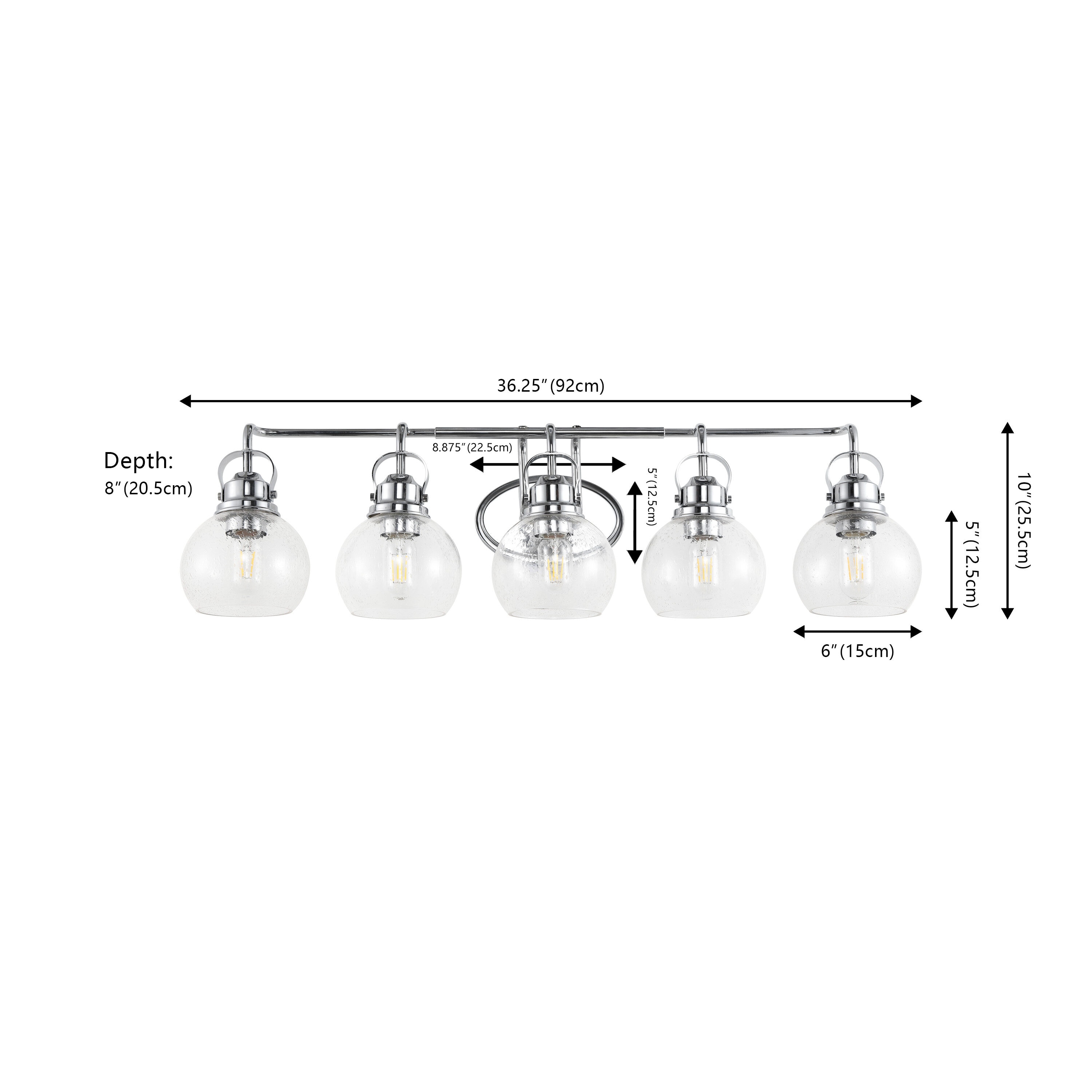 JONATHAN Y Shirley Metal/Seeded Glass 36.25-in 5-Light Chrome LED ...