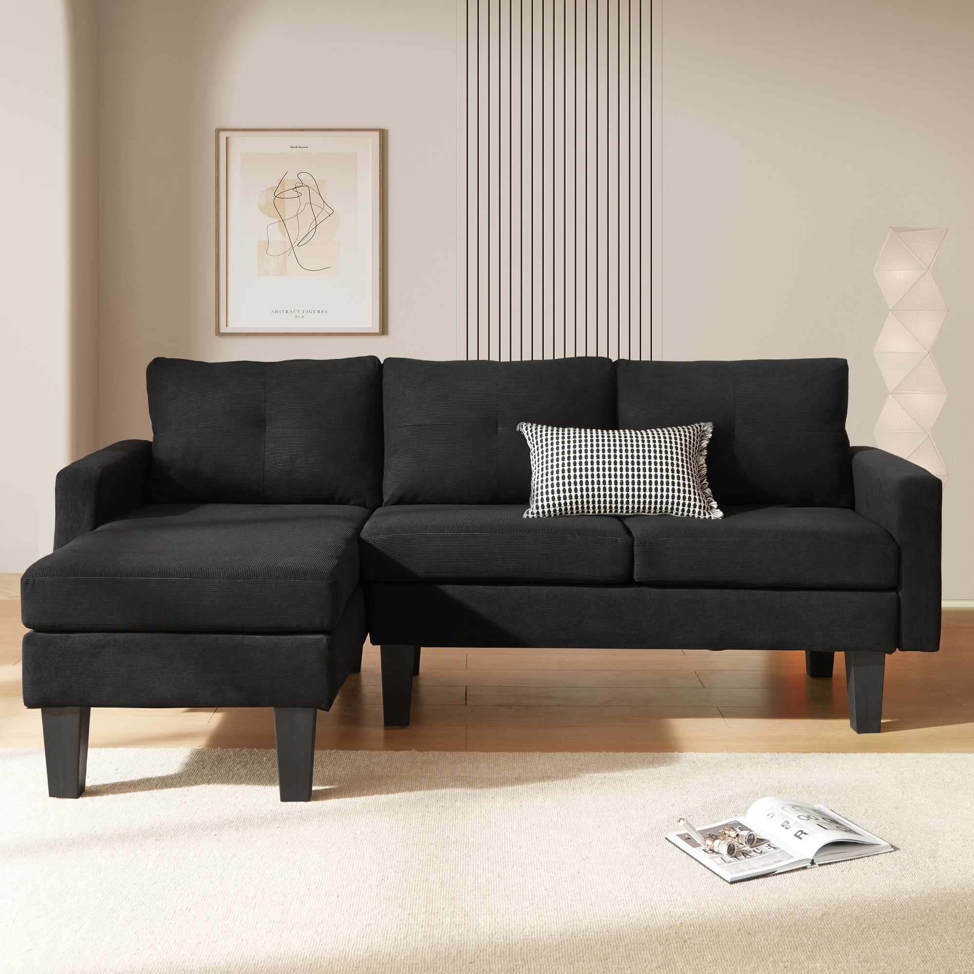 Ovios OLCK550-L 80.31-in Casual Black (Corduroy Fabric) Sectional