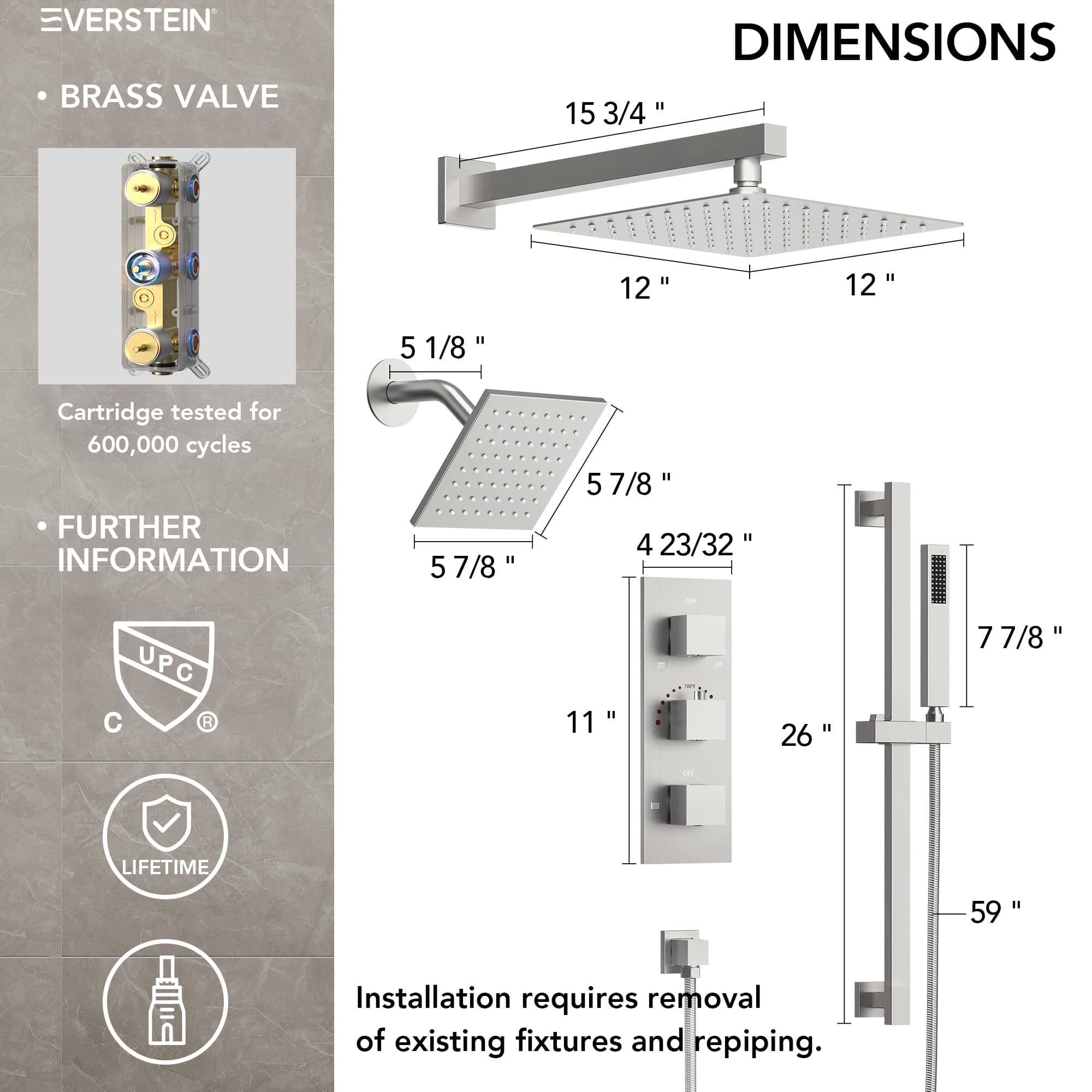 EVERSTEIN SFS-1016A-NK12 Showerhead-Bar-Panels - View #10