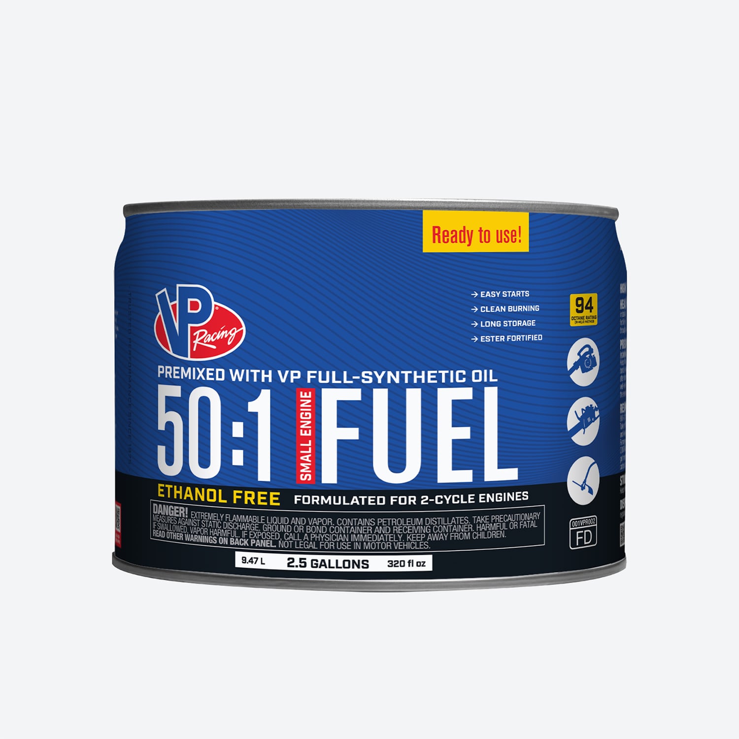 VP Racing Fuels 62325 50:1 Premixed Small Engine Fuel 2.5 -Gallon 50:1 Ethanol Free Pre-blended 2-cycle fuel