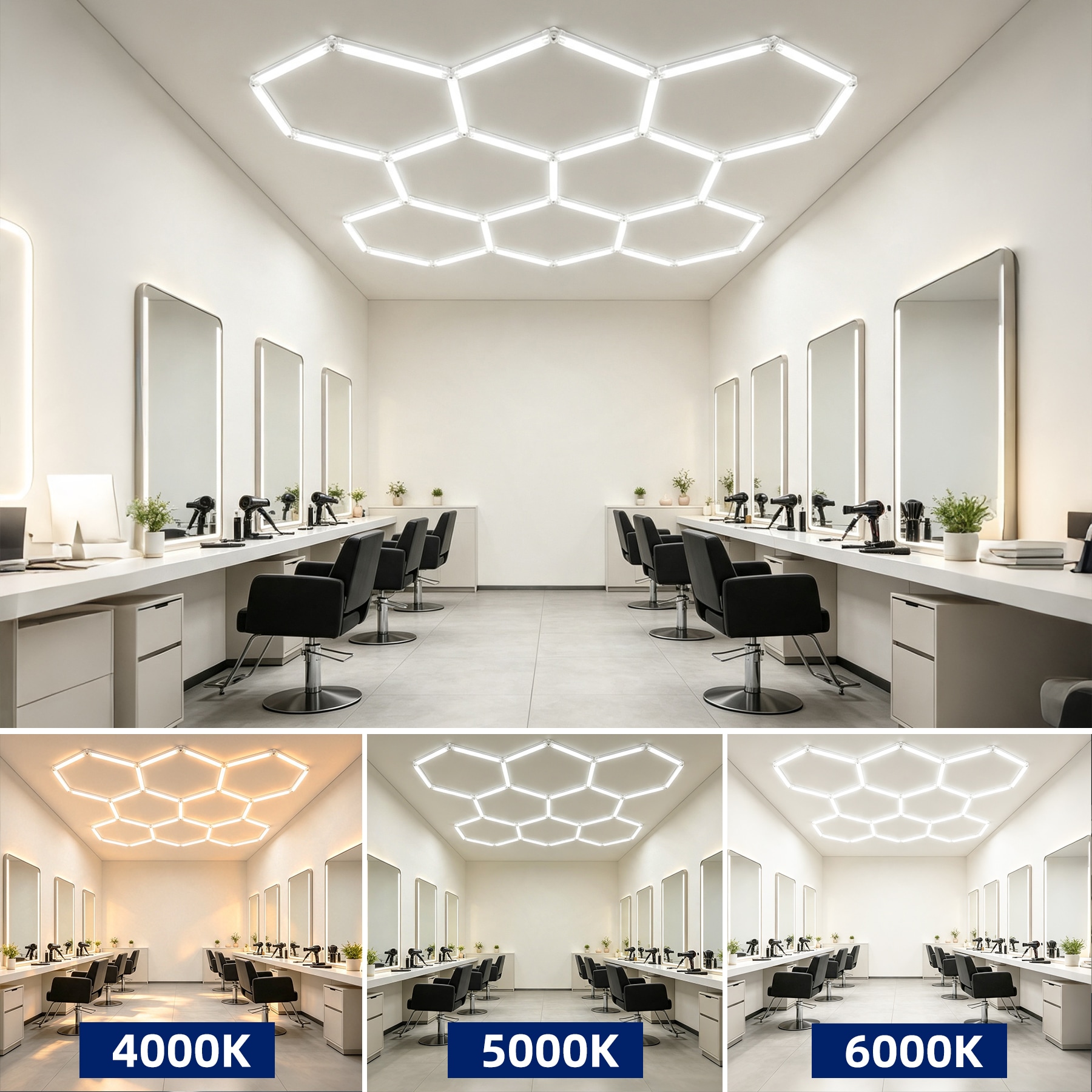Bieuoram - 8-Grid Ultra-Bright LED Hexagon Garage Light 25800 Lumens 245W 3-Color Adjustable 4000...