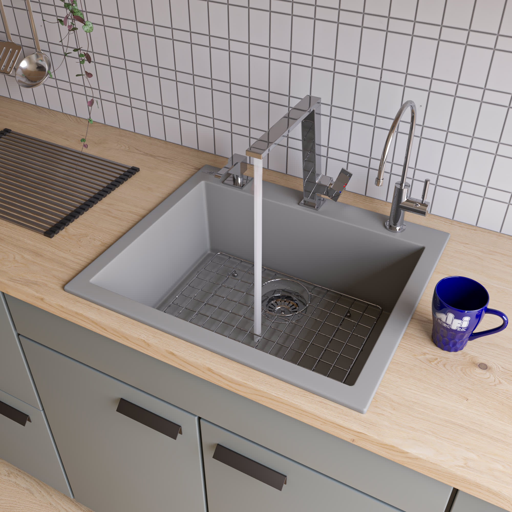 ALFI AB2420DI-T AB2420DI-T Titanium 24-in Drop-In Single Bowl Granite Composite Kitchen Sink