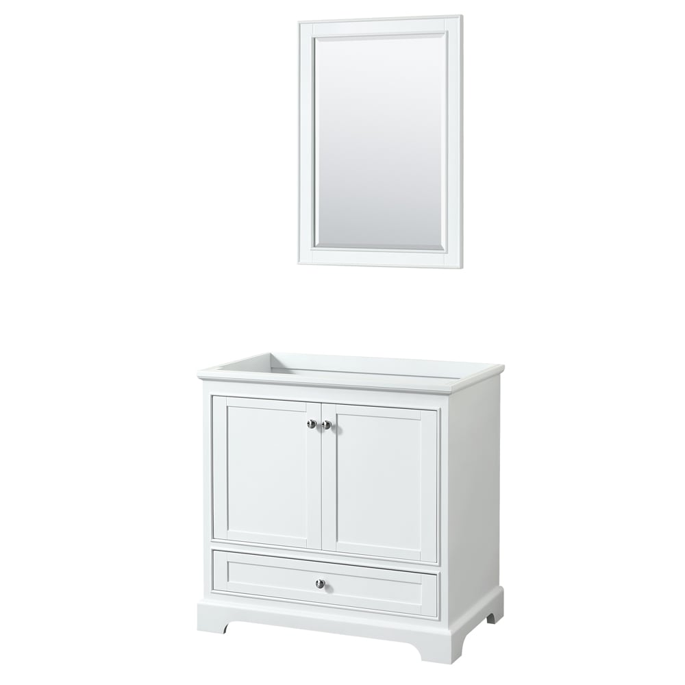 Wyndham Collection WCS202036SWHCXSXXM24 Deborah 36-in White with Polished Chrome Trim Bathroom Vanity Base Cabinet without Top (Mirror Included)