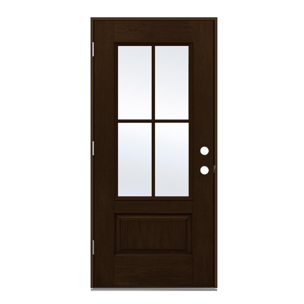 JELD-WEN LOWOLJW232500019 36-in x 80-in x 4-9/16-in Fiberglass 3/4 lite Right-hand outswing Espresso Stained Prehung Front Door Insulating core