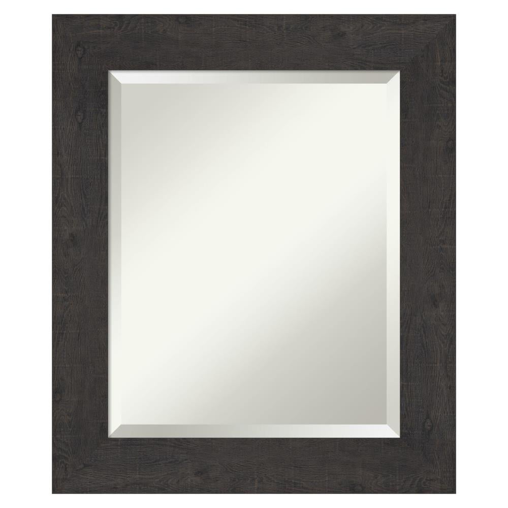 Amanti Art DSW4593020 Rustic Plank Espresso Frame Collection 21.38-in x 25.38-in Framed Bathroom Vanity Mirror (Distressed Brown)