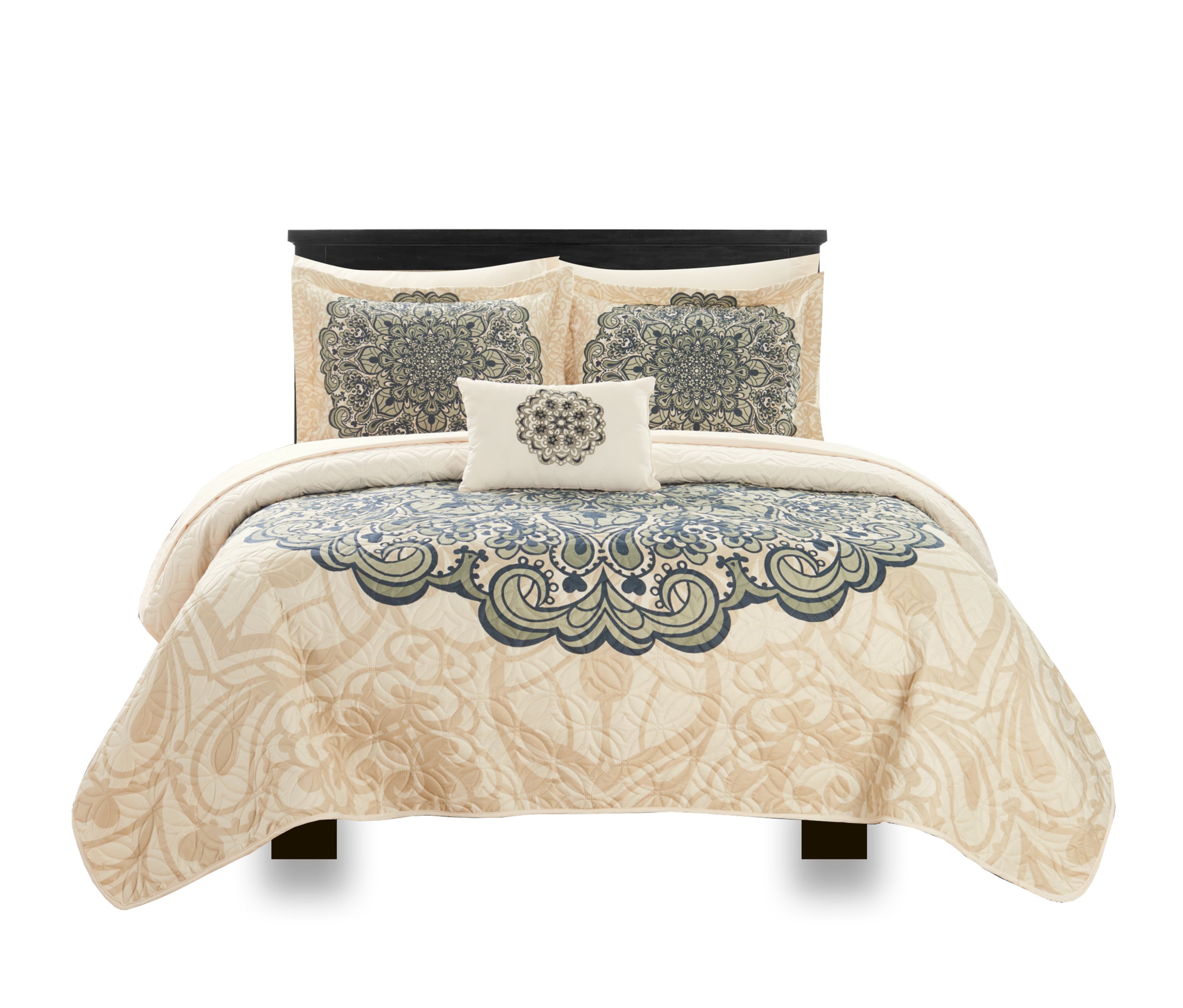 Chic Home Design BQS11114-BIB-LW Raina 8-Piece Beige King Quilt Set