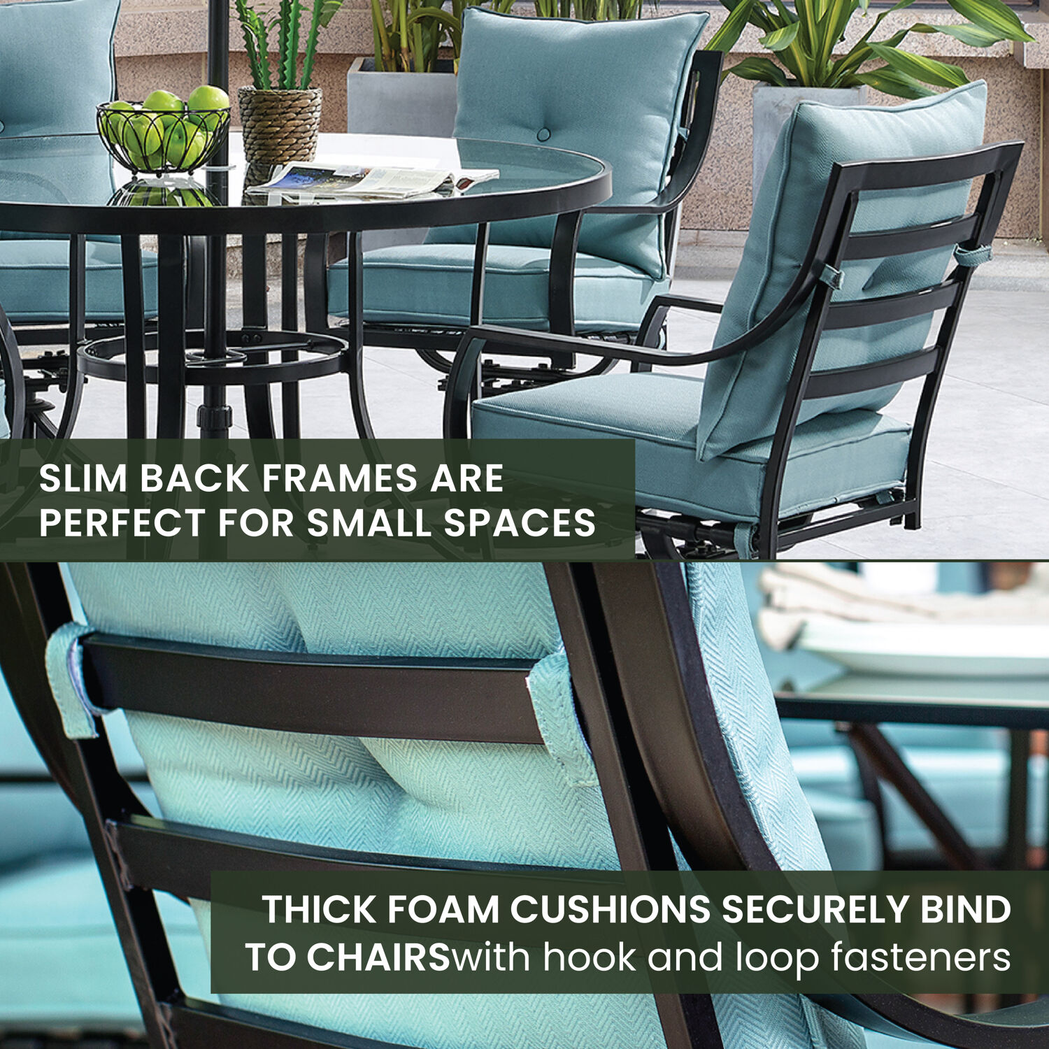 Sleek Modern 5-Piece Outdoor Dining Set with Swivel Rockers and Glass-Top Table