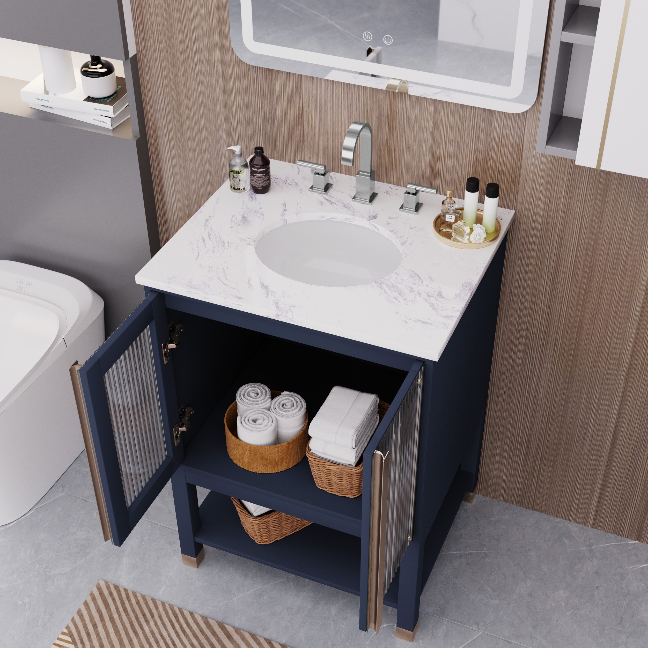 Bathroom vanties with top 24-in Blue Single Sink Bathroom Vanity with White Ceramic Top | - JEAREY JE-DSG-55