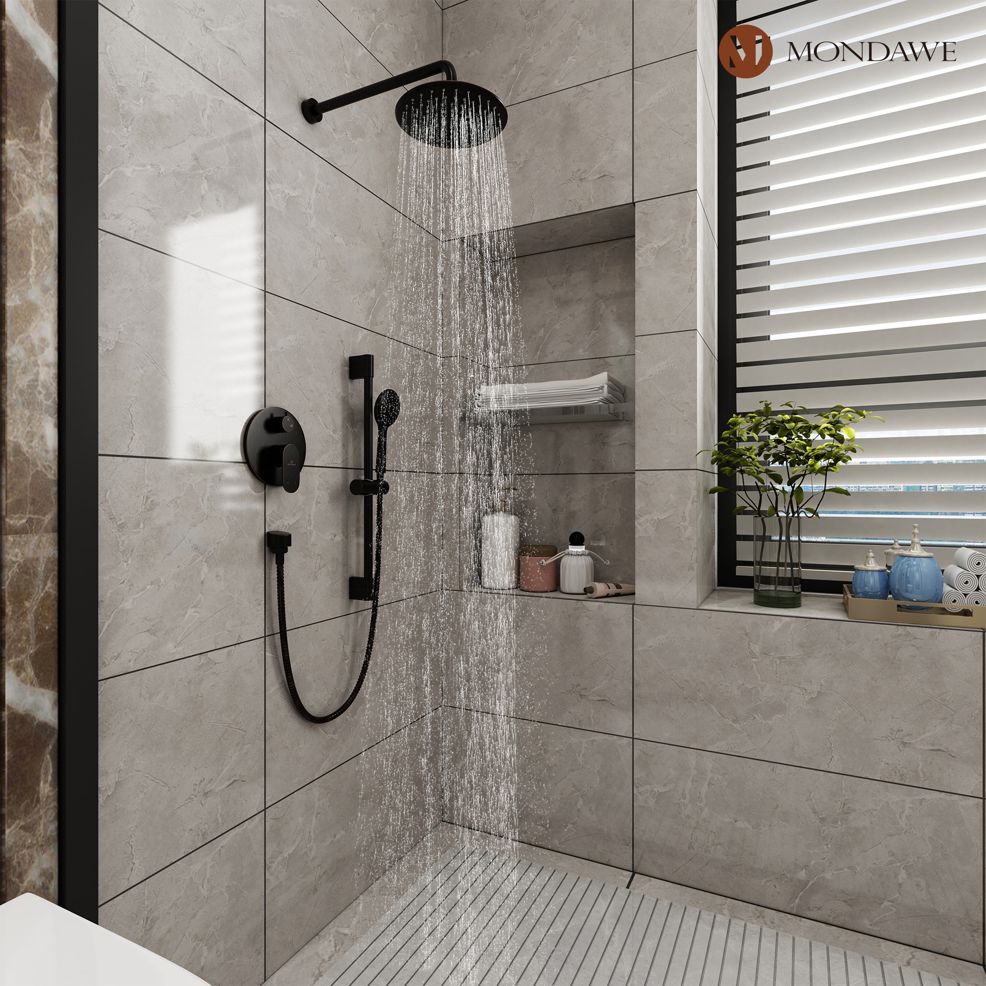 Oil-Rubbed Bronze Adjustable Height Rain Shower System with Handheld