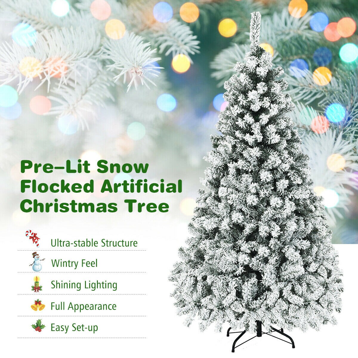 WELLFOR 6-ft Pre-lit Flocked Artificial Christmas Tree With LED Lights ...