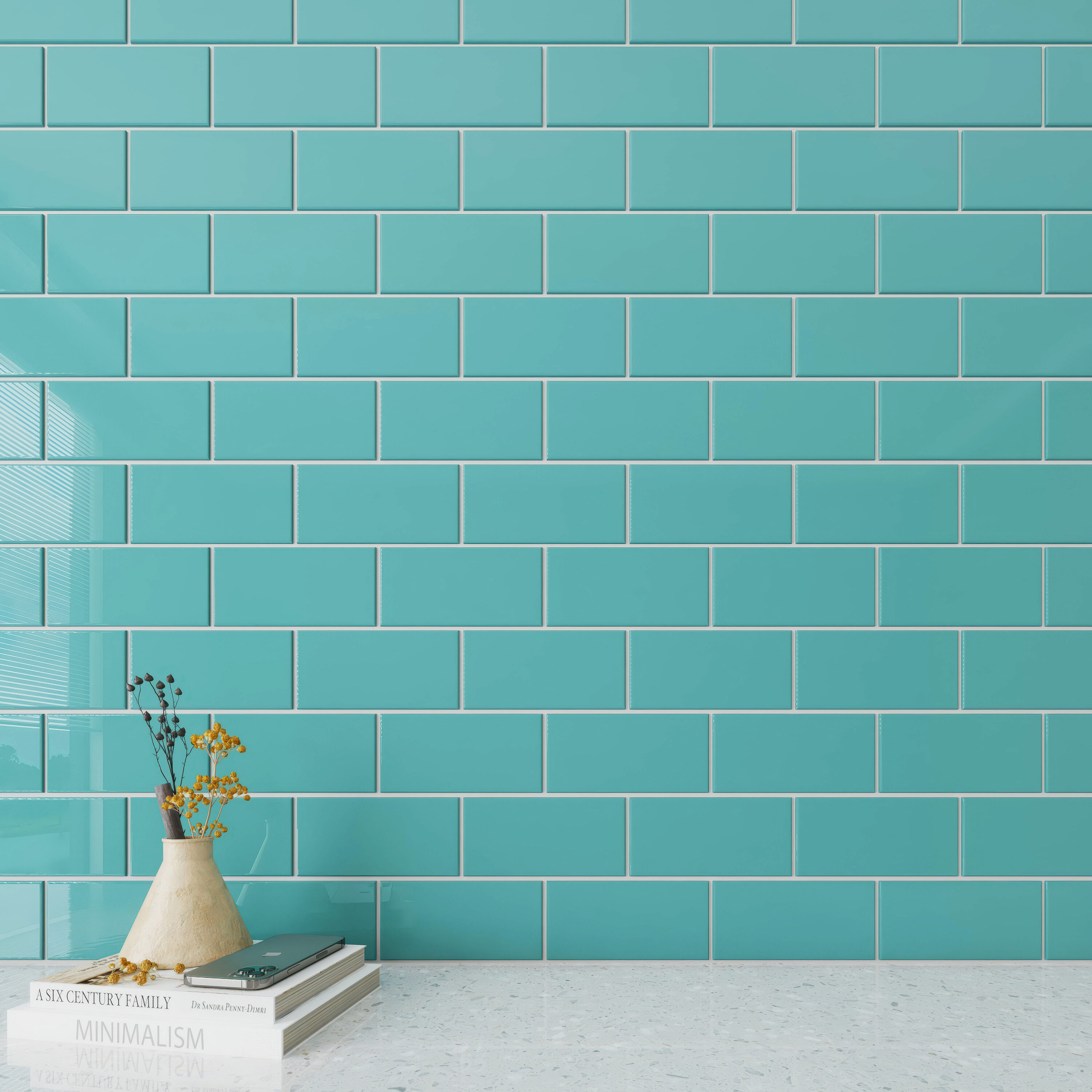 Giorbello G5911 Classic Premium Teal 3-in x 6-in Glossy Glass Subway Wall Tile (5-sq. ft/ Carton)