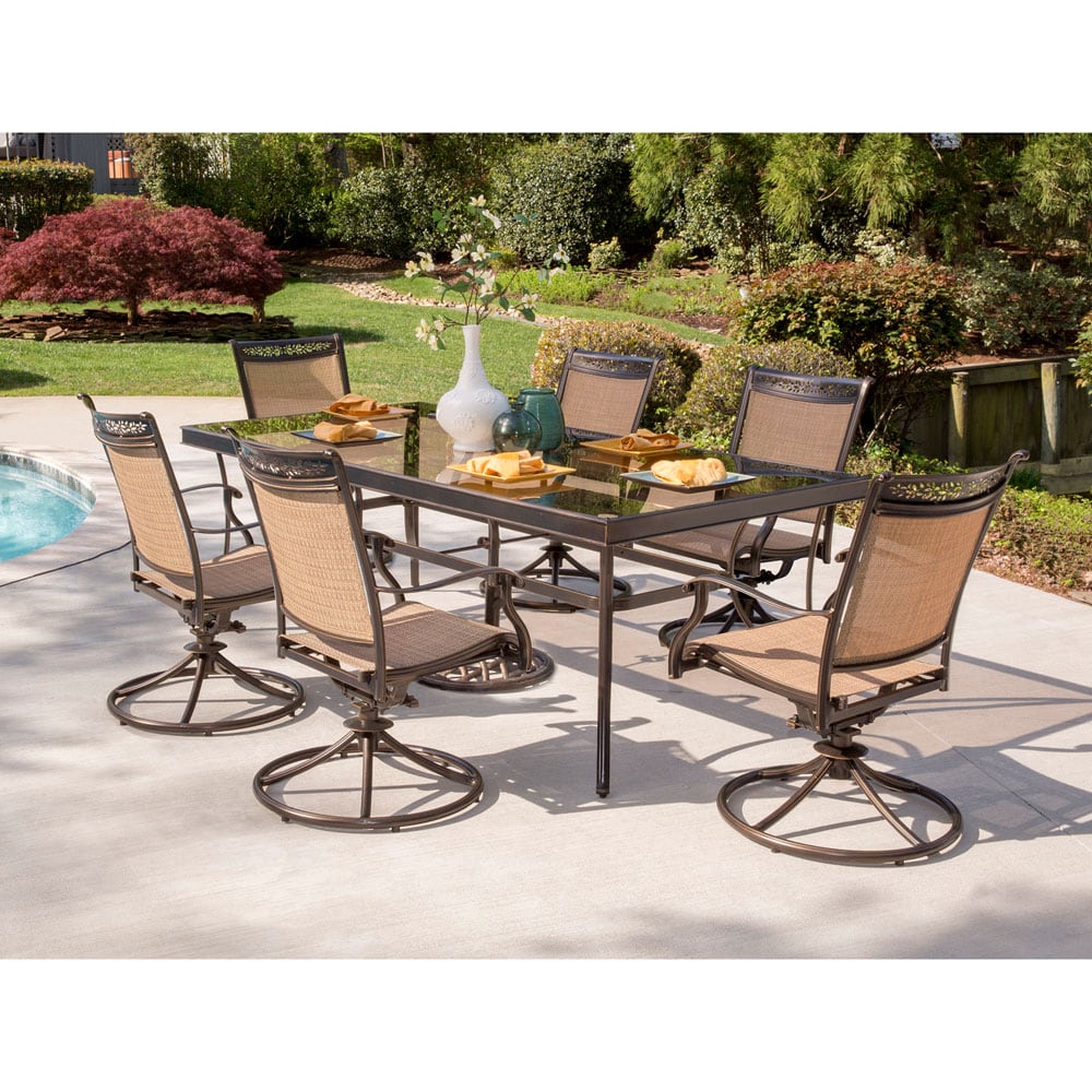 Hanover Fontana 7-Piece Bronze Patio Dining Set Aluminum Rectangle ...