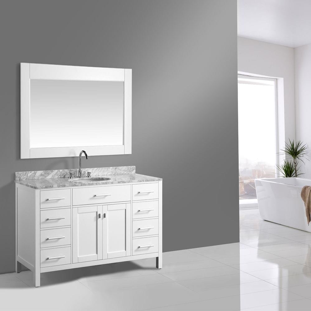 Design Element London 54 In White Undermount Single Sink Bathroom Vanity With White Marble Top 