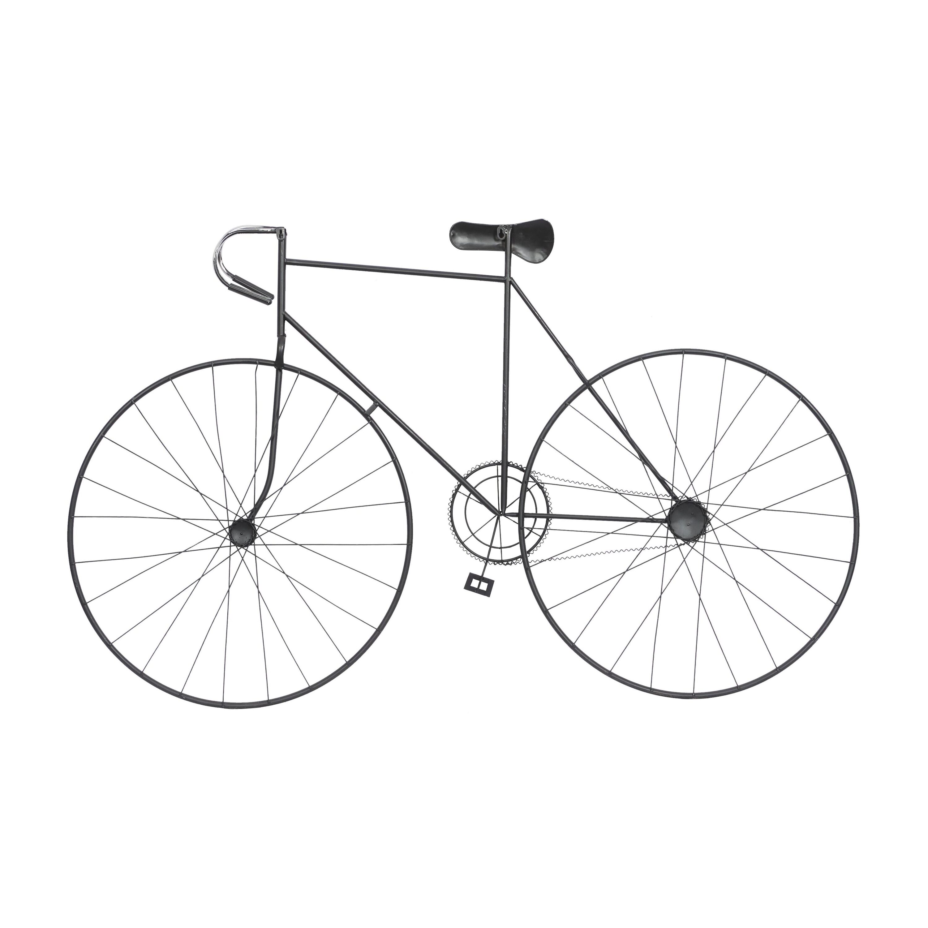 Black Metal Vintage Bicycle Wall Sculpture with Brass Accents
