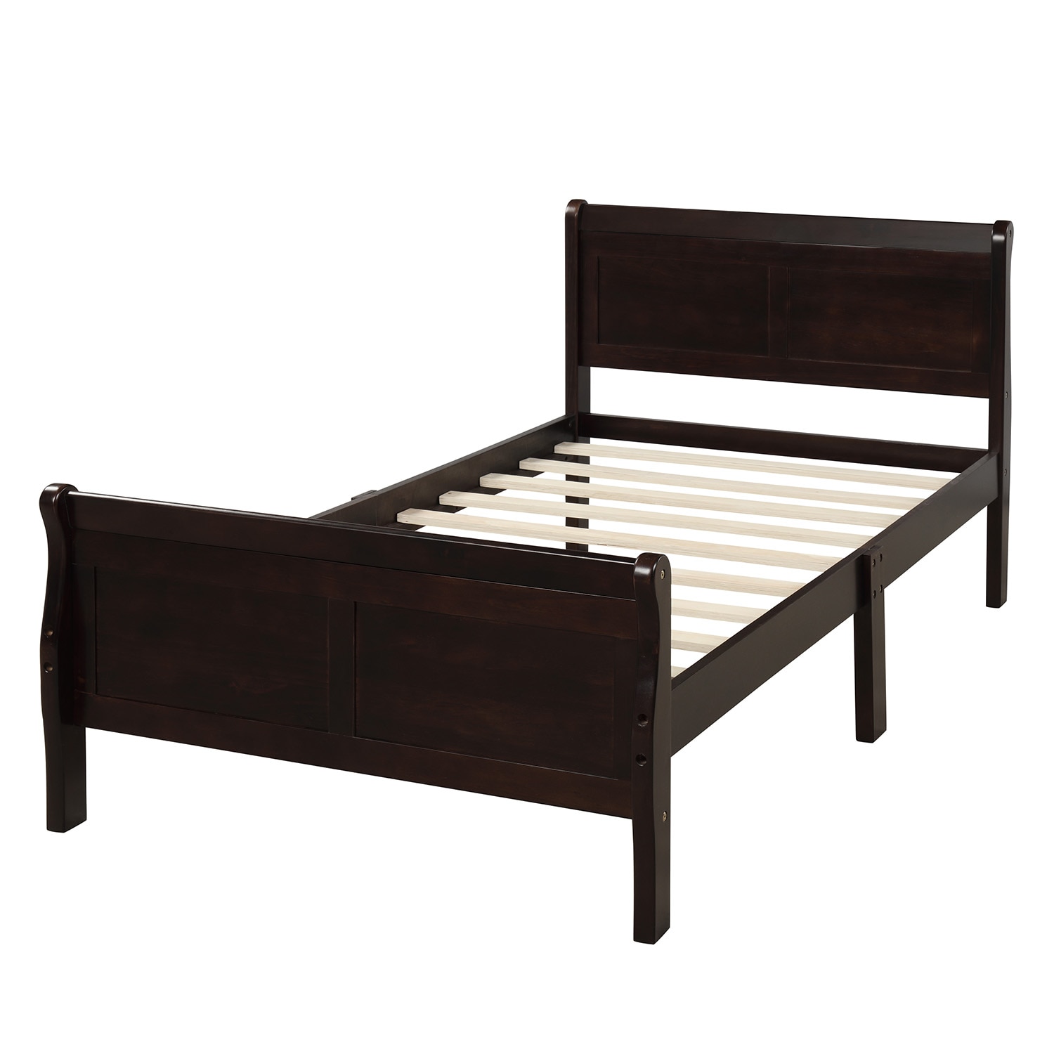Qualler LUFU2439P Twin Espresso Wood Platform Bed with Headboard