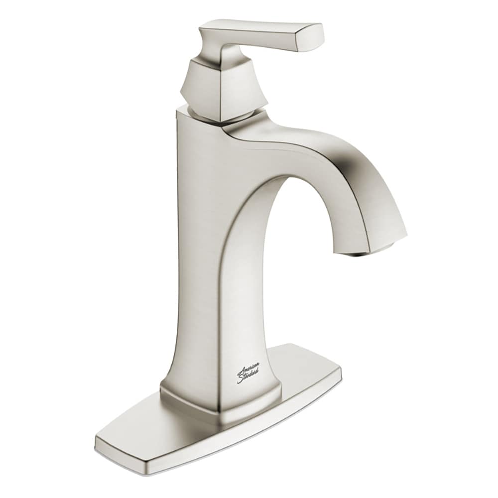 American Standard 7426101.295 Belmeade Brushed Nickel Single hole 1-handle WaterSense Mid-arc Residential Handle Bathroom Sink Faucet with Drain with Deck Plate