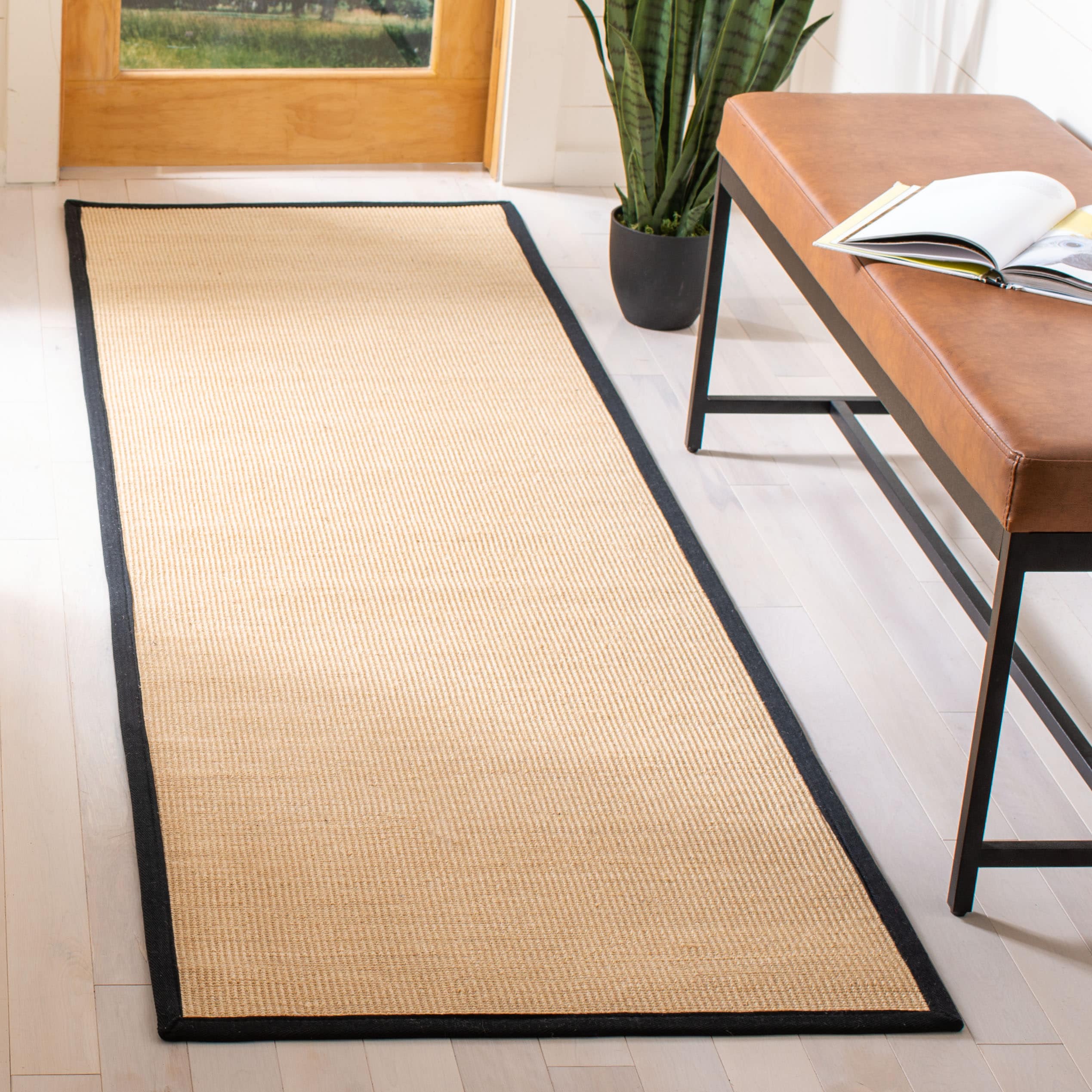 Safavieh NF131A-212 Natural Fiber Tobias 2 x 12 (ft) Loomed Sisal Beige/Black Rectangular Indoor Solid Farmhouse/Cottage Runner rug