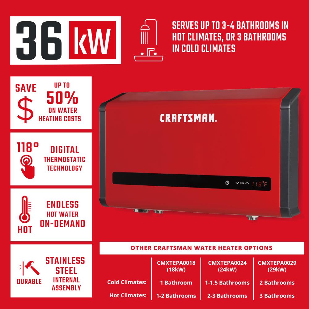 CRAFTSMAN 240-Volt 36-kW 7.3-GPM Tankless Electric Water Heater in