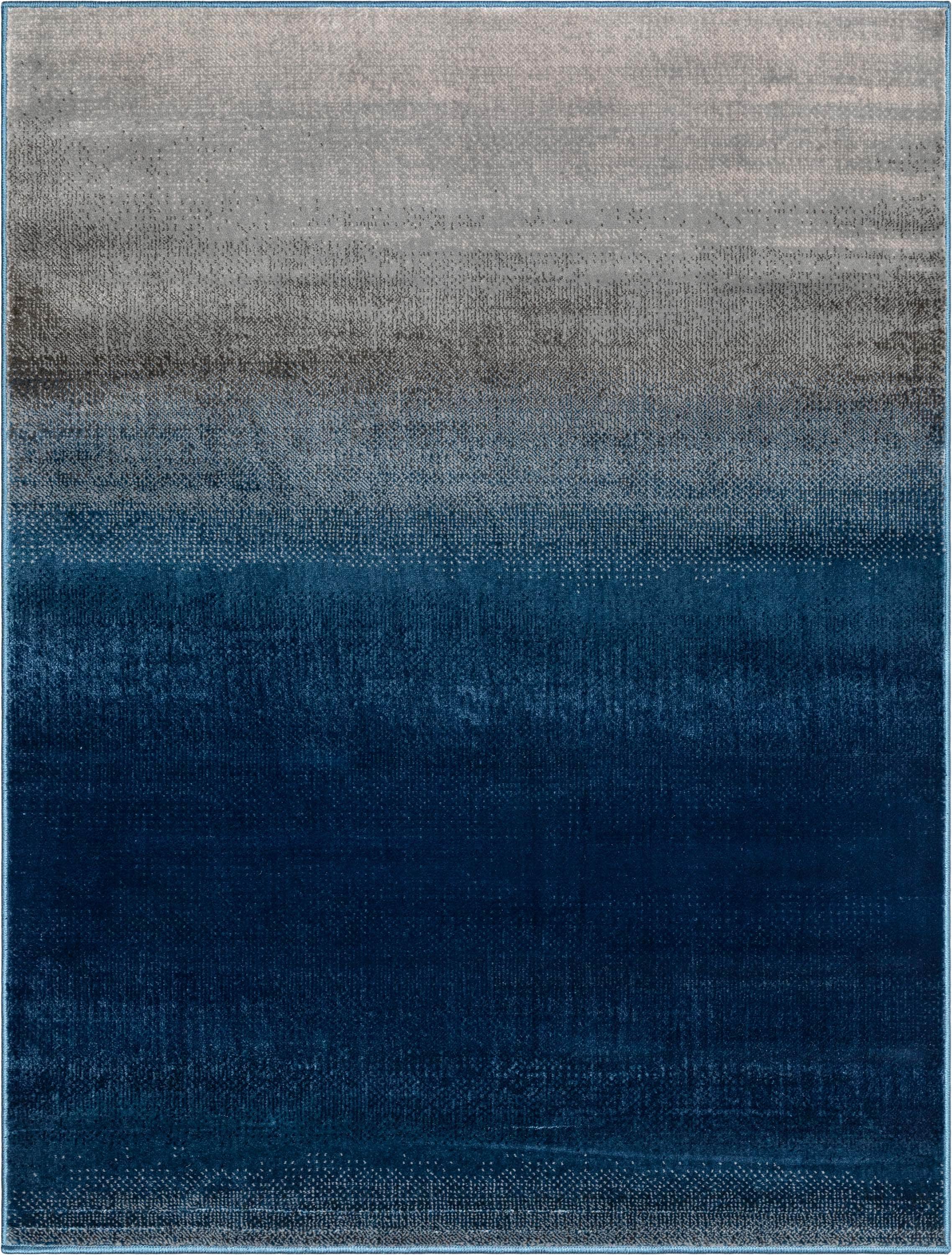 Blue and Gray Rectangular Stain-Resistant Synthetic Rug