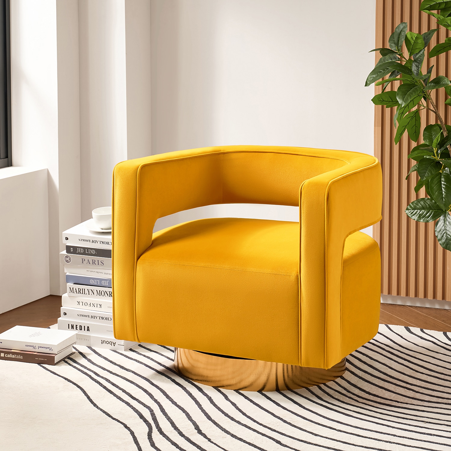 14 Karat Home CHM0141-MUSTARD Modern MUSTARD Swivel Barrel Chair