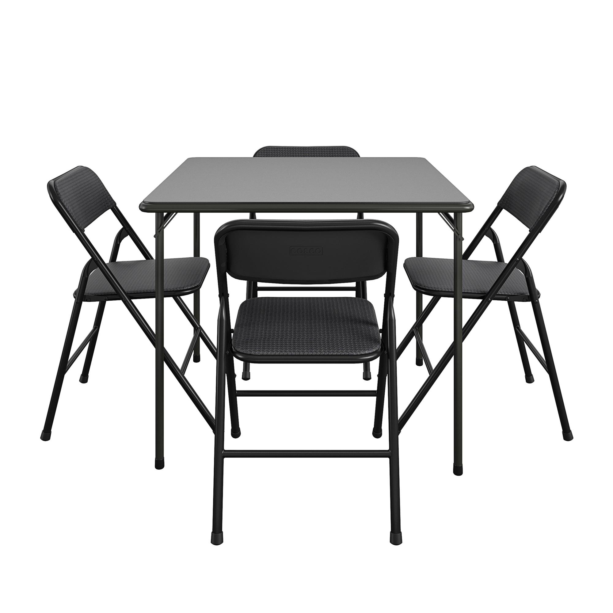 Black 5-Piece Folding Dining Set with Vinyl Table