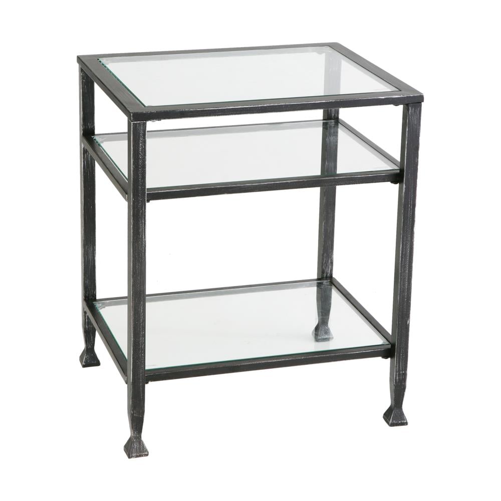Boston Loft Furnishings ATG2778 20.5-Inches W x 24-Inches H Black Glass Rectangular Casual End Table with Storage Assembly Required