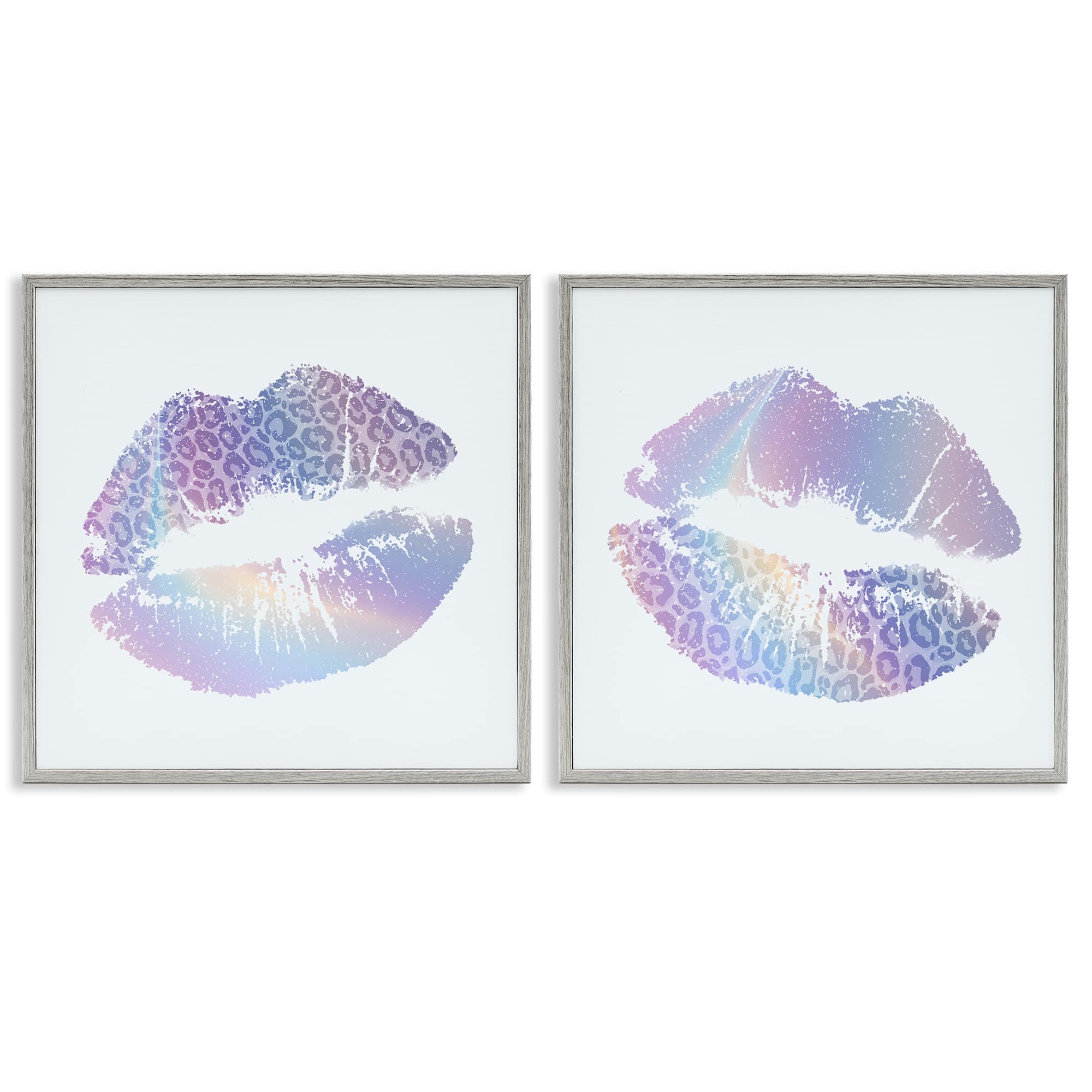 Stupell Industries B2-785-GFF-2PC-17X17 Glam Leopard Pattern Lipstick 2 Piece Gray Framed Giclee Art Set By Kim Allen 17 x 17