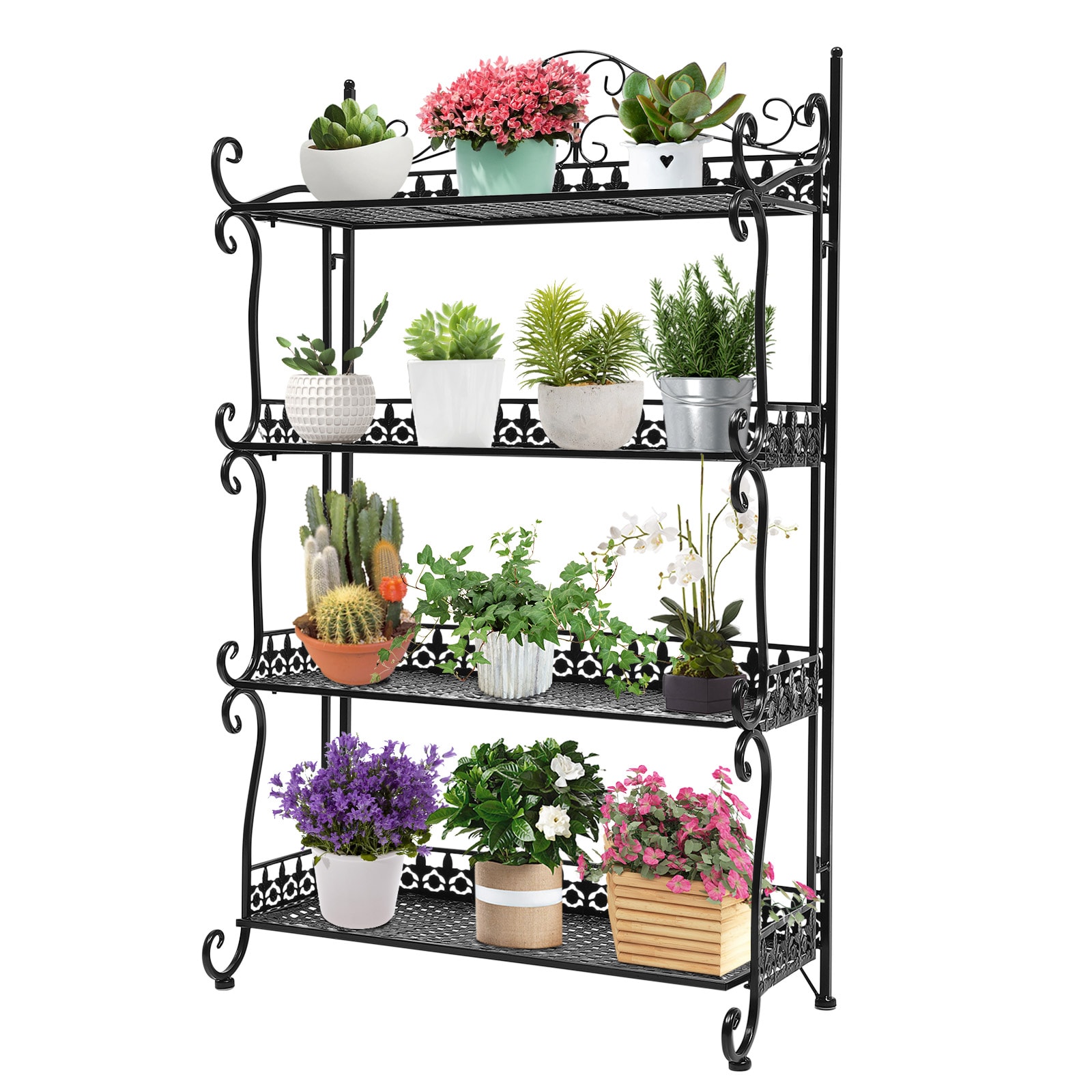 CNCEST HG-ZH2008-636 38.6-Inches H x 23.6-Inches W 4-Tier Black Indoor/Outdoor Novelty Wrought iron Plant Stand