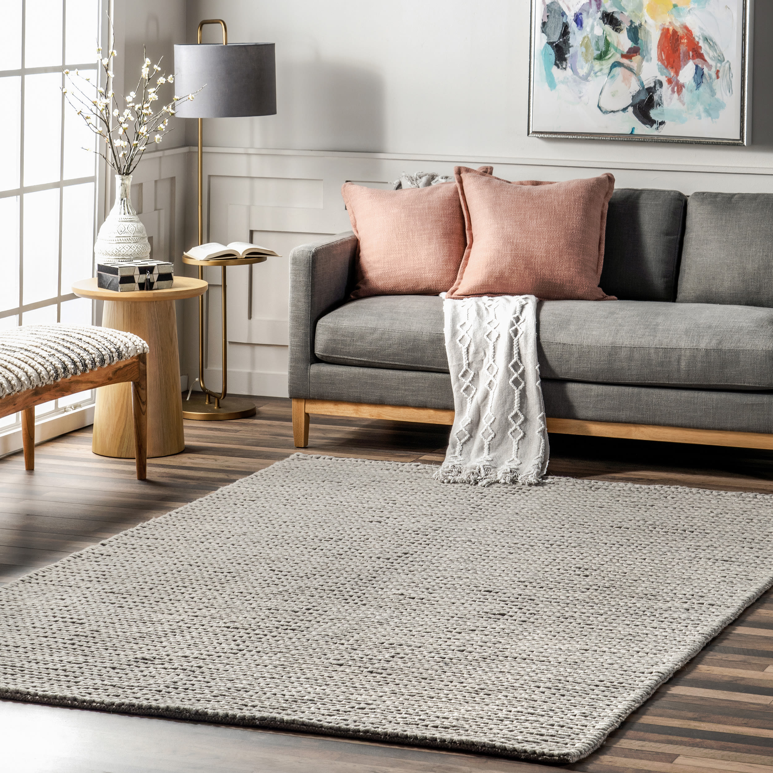 nuLOOM CB01D-508 Textures 5 x 8 (ft) Loomed Wool Light Gray Rectangular Indoor Solid Farmhouse/Cottage Area rug