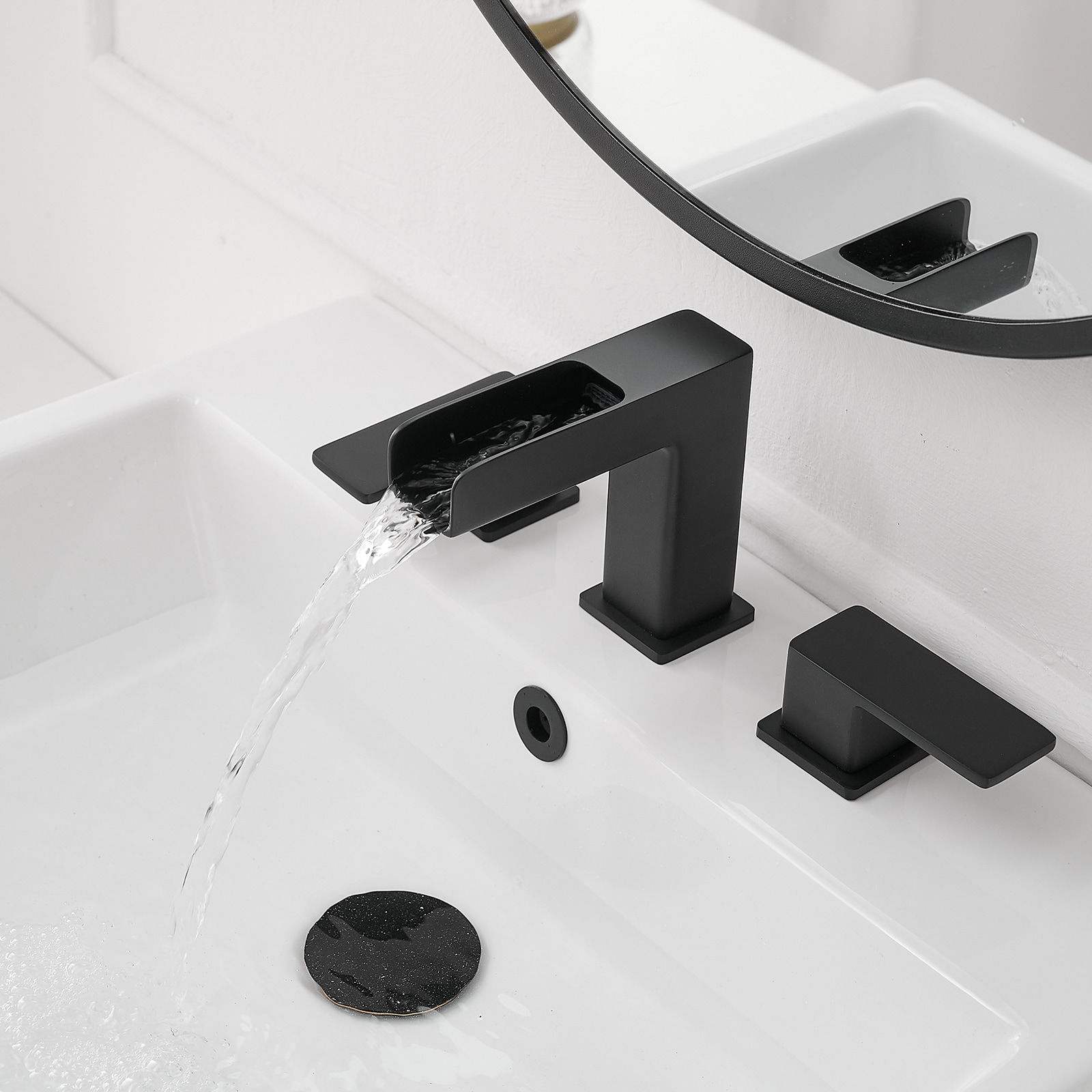 Matte Black Widespread 2-Handle Bathroom Faucet with Metal Drain