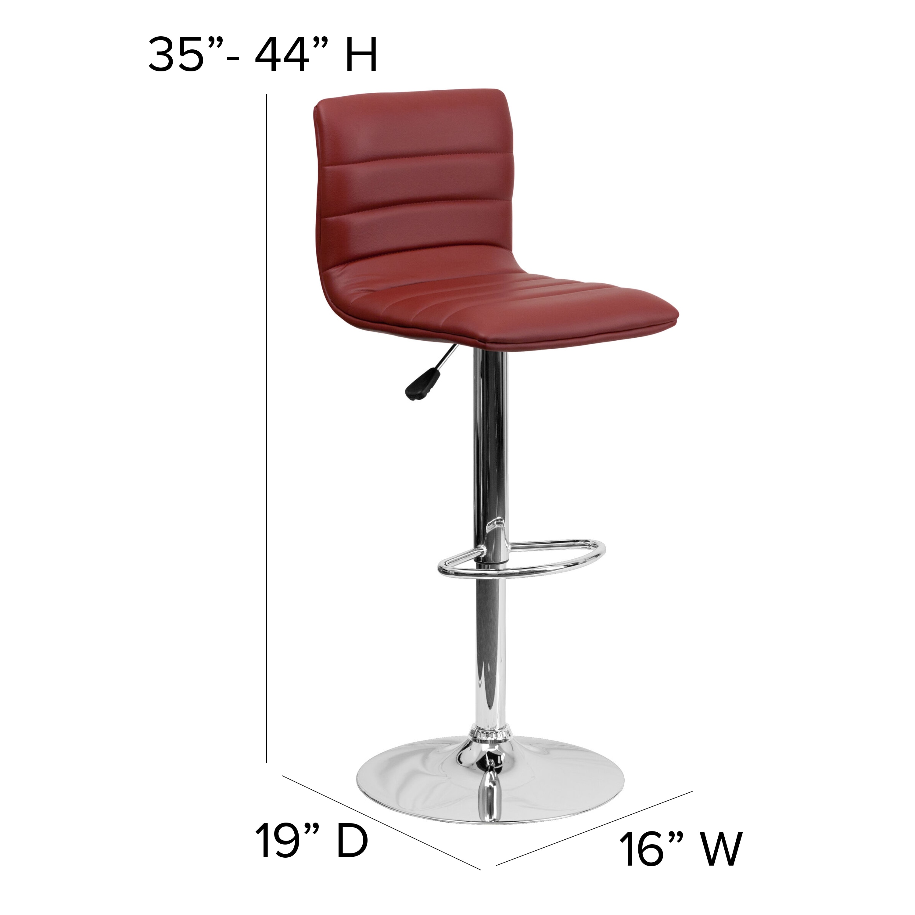 Burgundy Vinyl Adjustable Swivel Barstool with Chrome Base