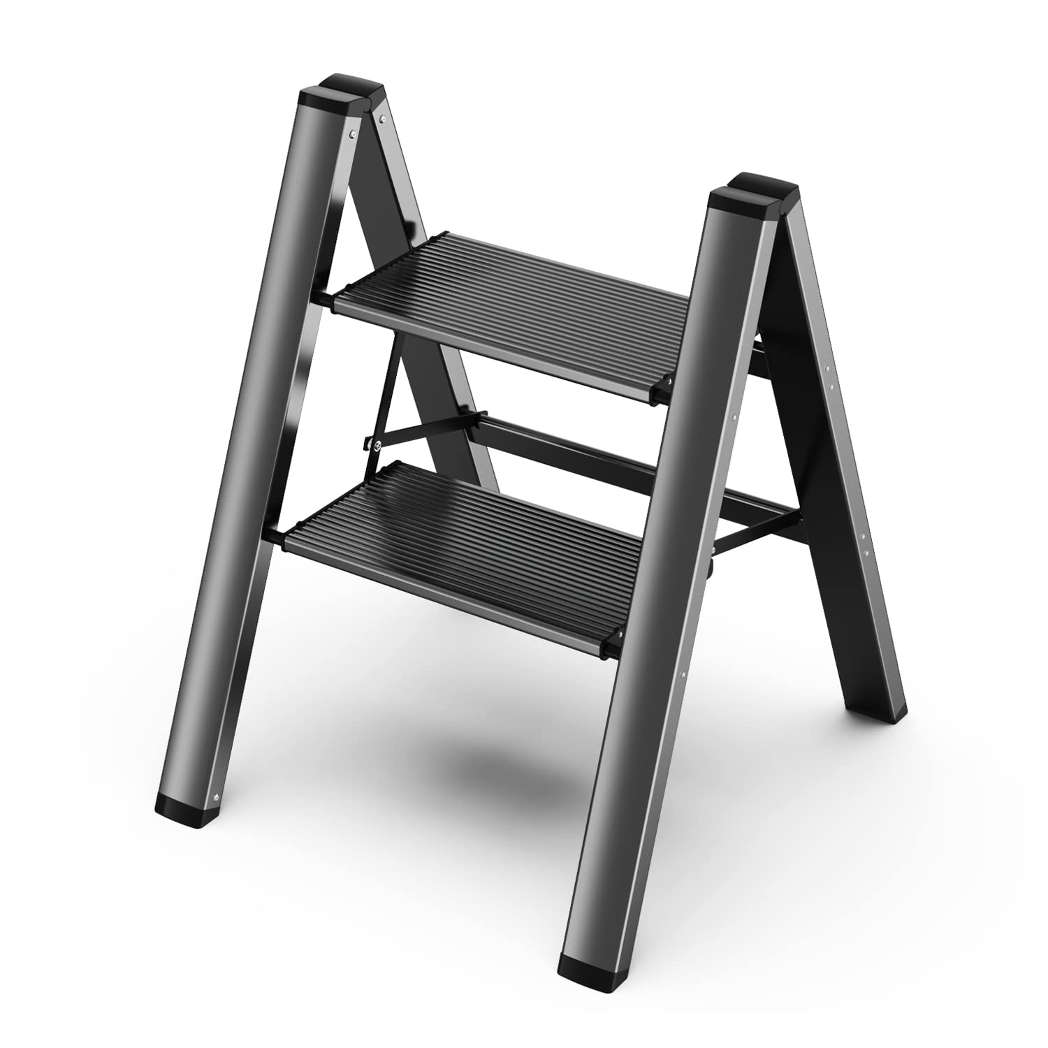 Lukvuzo  2 Step Ladder Aluminum Folding 2 Step Stool with Anti Slip Sturdy and Wide Pedal Lightweight Portable Stepladder for Home and Kitchen