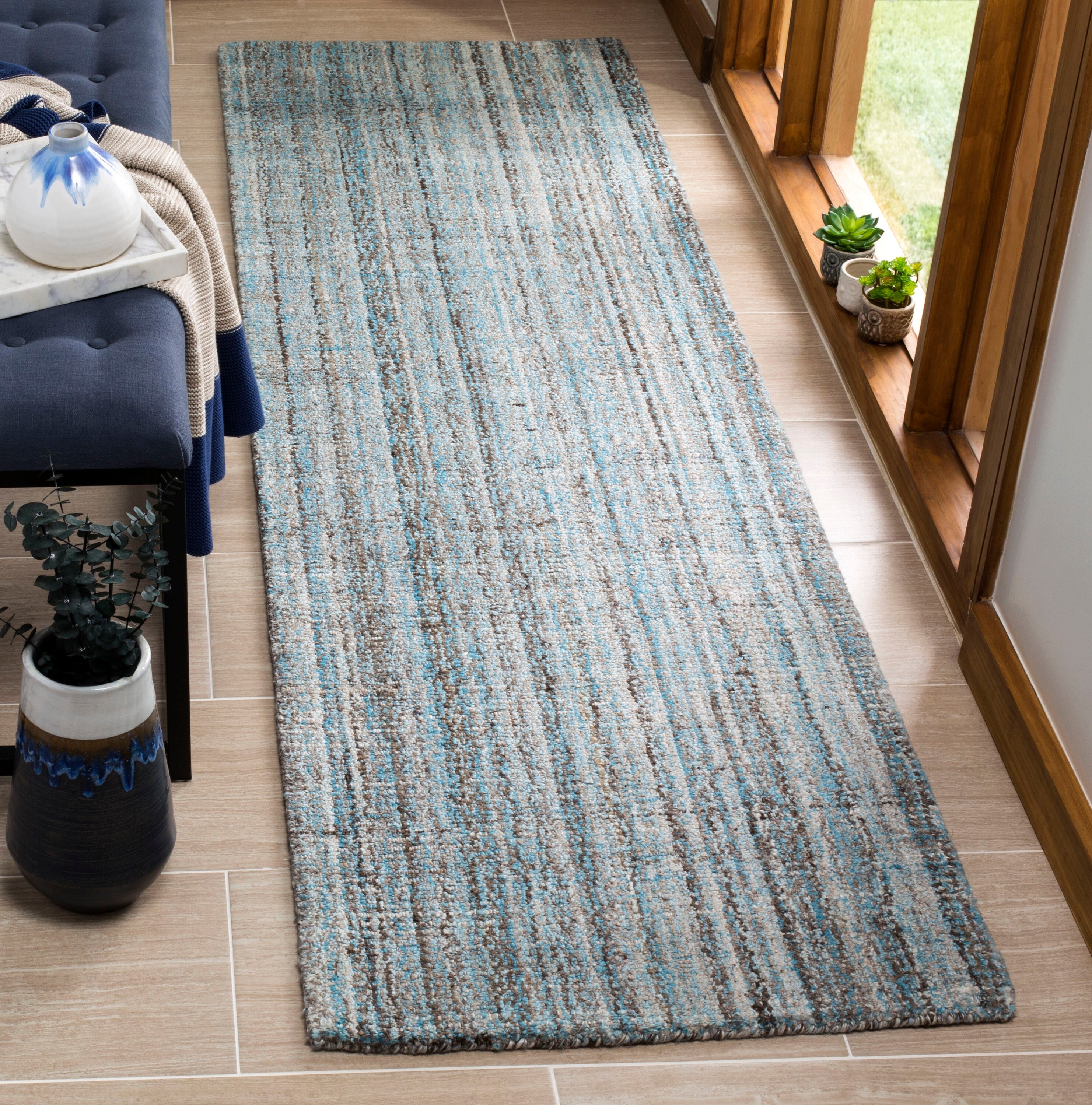 Safavieh ABT141A-28 Abstract Andre 2 x 8 (ft) Tufted Synthetic Blue/Multi Rectangular Indoor Abstract Farmhouse/Cottage Runner rug
