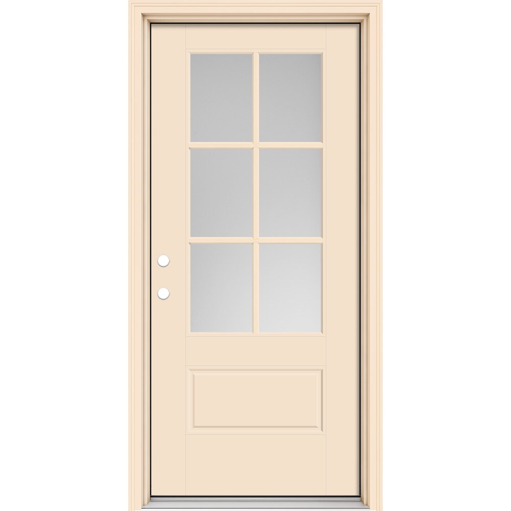 Masonite 630417 Performance Door System 36-in x 80-in x 4-9/16-in Fiberglass 3/4 lite Left-hand inswing Bisque Painted Prehung Front Door with Brickmould Insulating core with Grilles