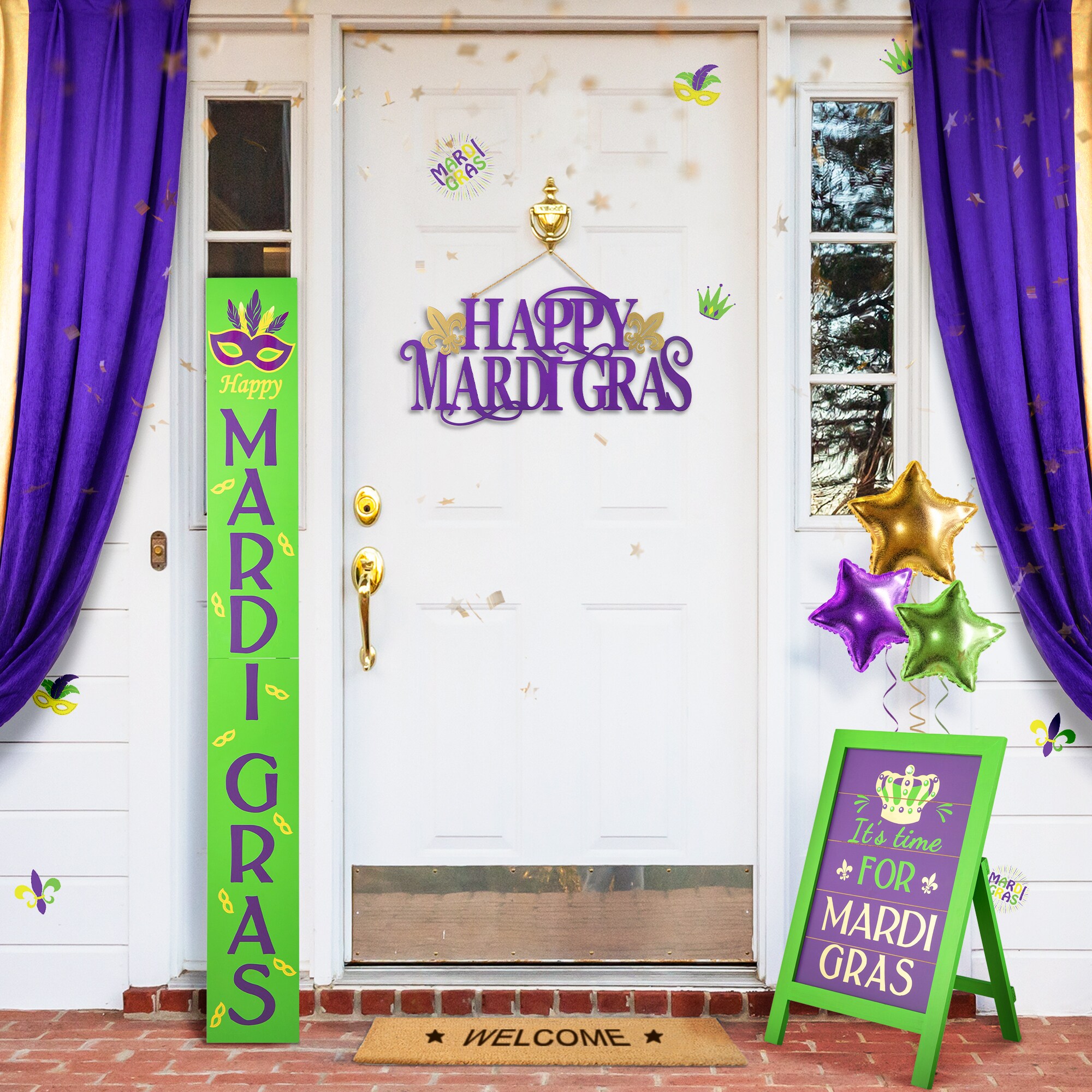 Glitzhome Mardi Gras Shamrock Porch Sign - Green Wood Decor for Indoor/ Outdoor Use - Classic Purple, Green, and Gold Colors - 1 Pack in the  Seasonal Decorations department at