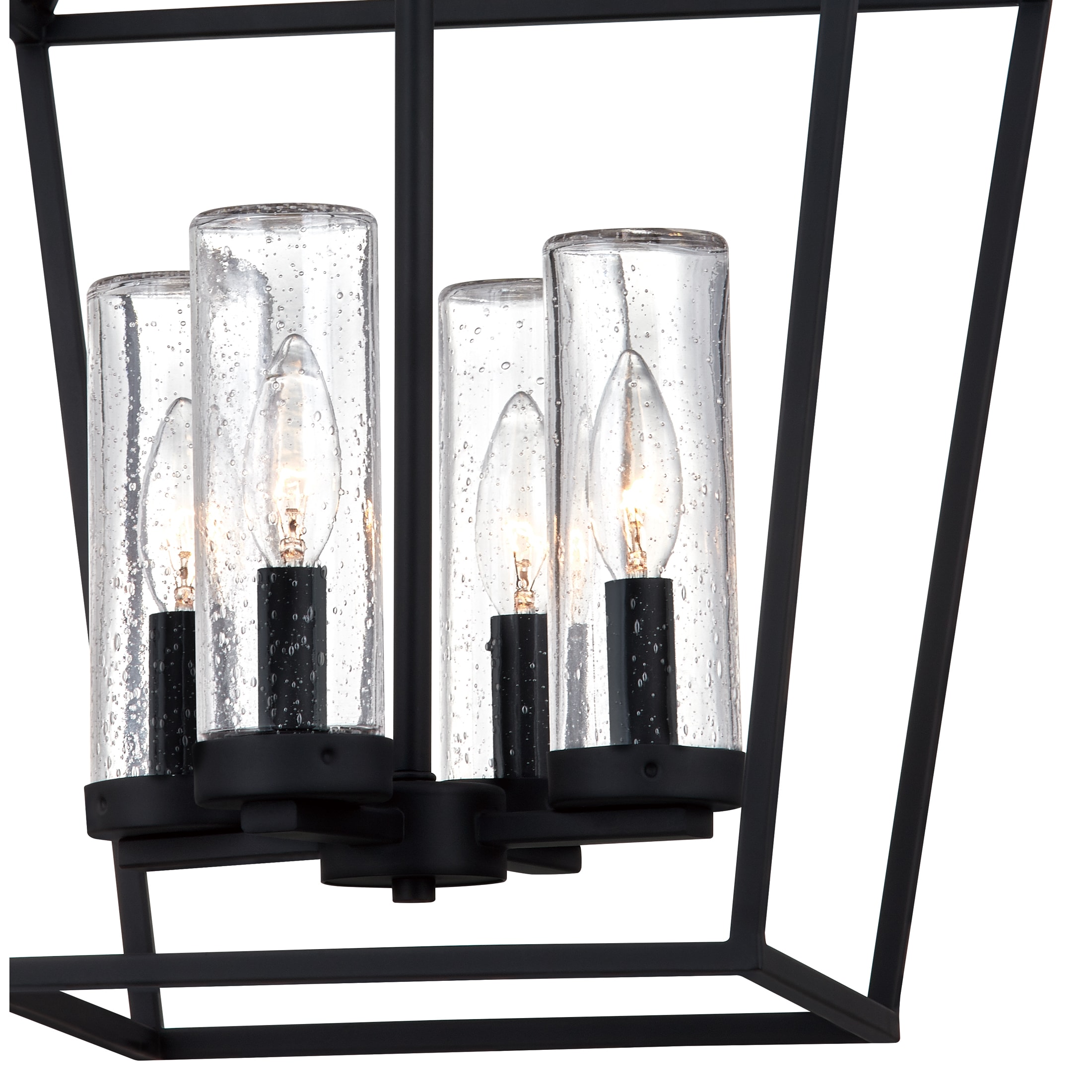 Quoizel Jett 4 Light Black Transitional Seeded Glass Lantern Medium Outdoor Hanging Pendant