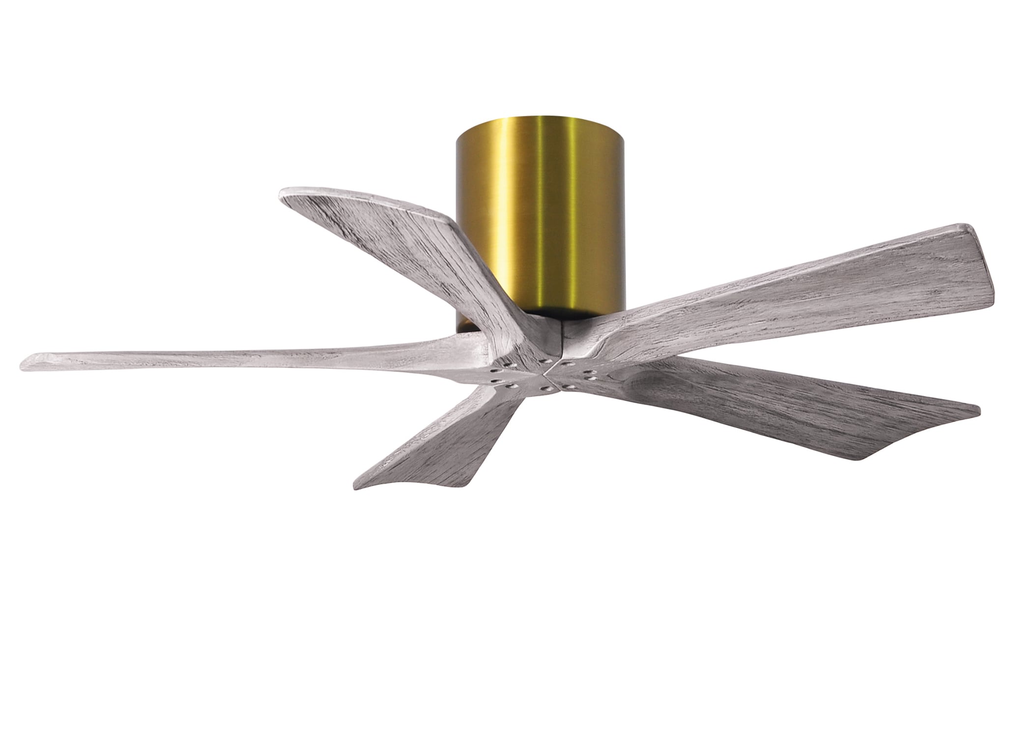 Matthews Fan Company Irene-H 42-in Brushed Brass with Barn Wood Tone Blades Indoor/Outdoor Flush Mount Ceiling Fan and Remote (5-Blade) -  IR5H-BRBR-BW-42