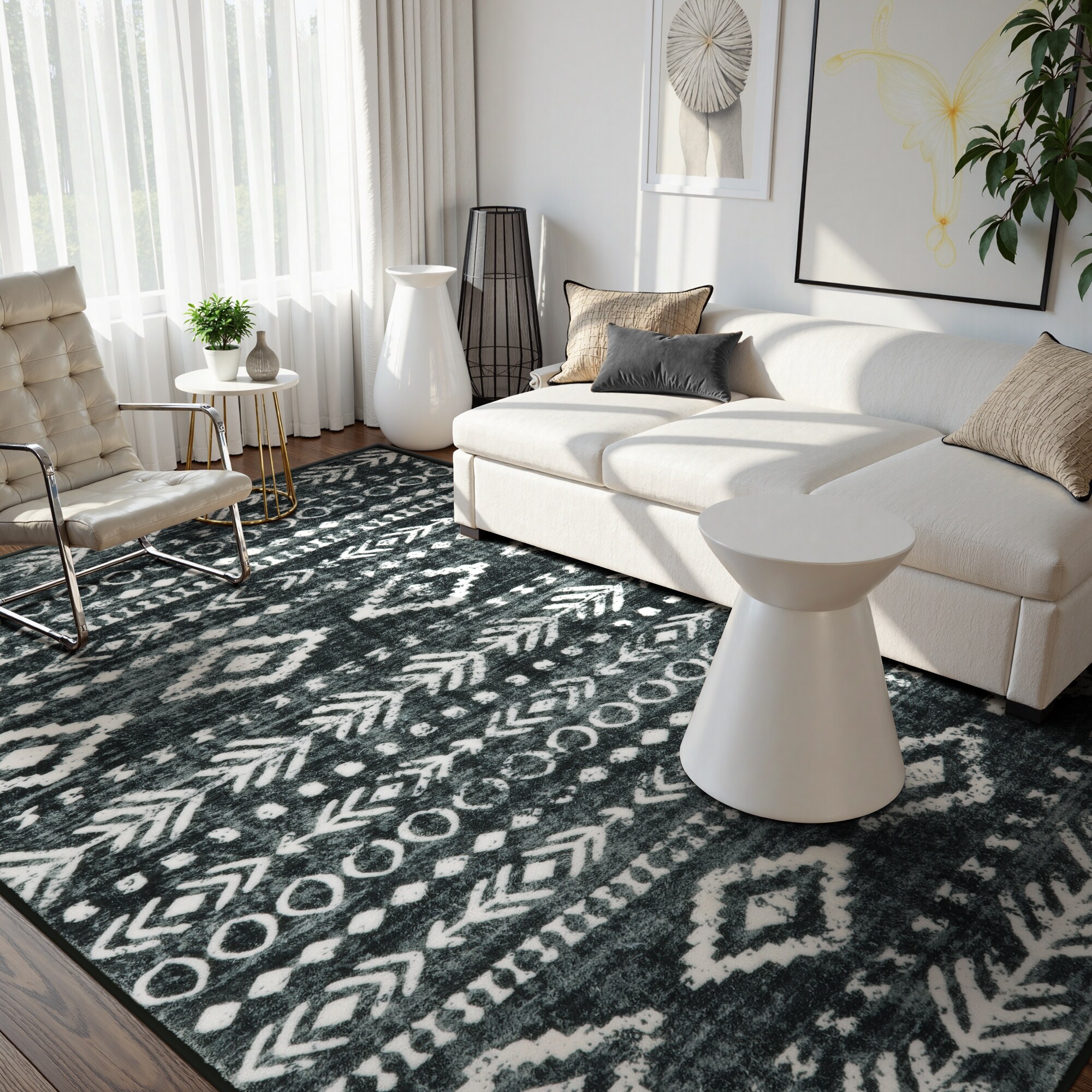 Lahome AR-DNE-006-B1 6x9(ft) Black Washable Modern Abstract Non Slip Ultra Thin Soft Area Rug